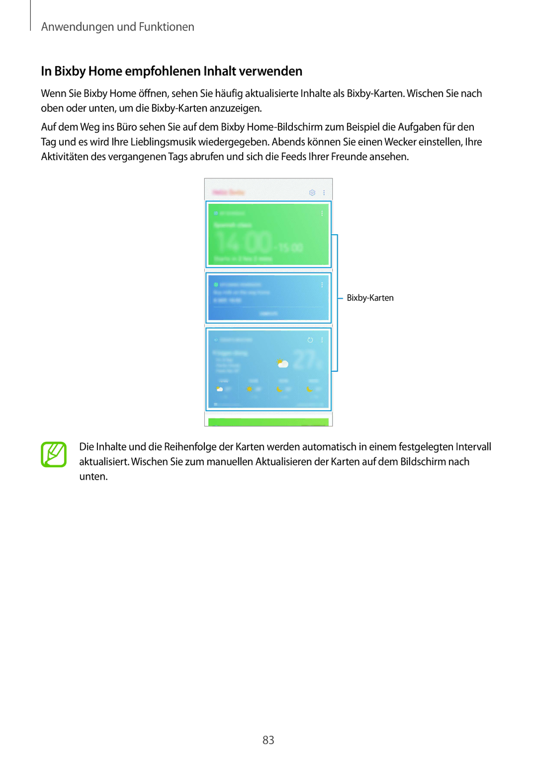 Samsung SM-N950FZBADBT, SM-N950FZDADBT, SM-N950FZKADBT, SM-N950FZBDDBT manual Bixby Home empfohlenen Inhalt verwenden 