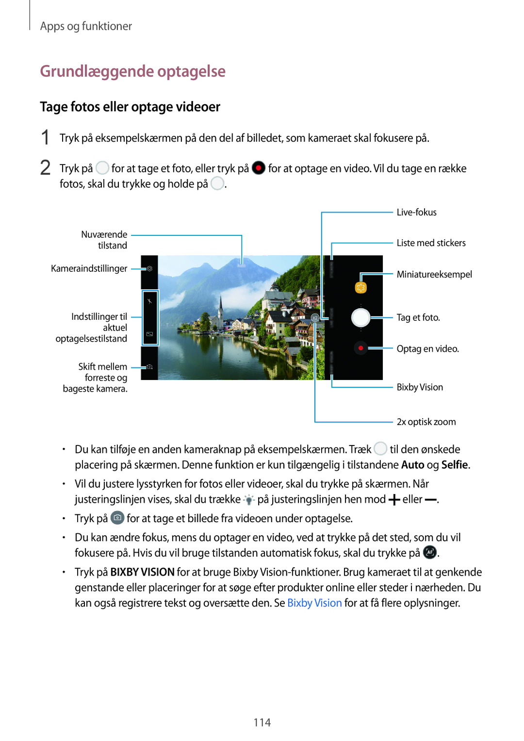 Samsung SM-N950FZKAHTS, SM-N950FZDATEN, CG-N950FZDSHTD manual Grundlæggende optagelse, Tage fotos eller optage videoer 