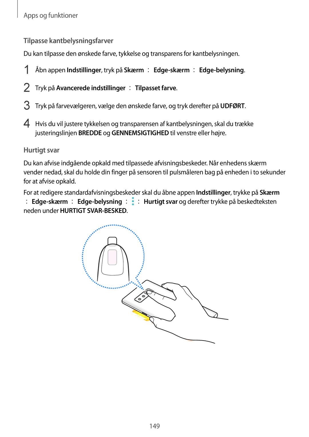 Samsung SM-N950FZKAHTS, SM-N950FZDATEN, CG-N950FZDSHTD, SM-N950FZKDNEE manual Tilpasse kantbelysningsfarver, Hurtigt svar 