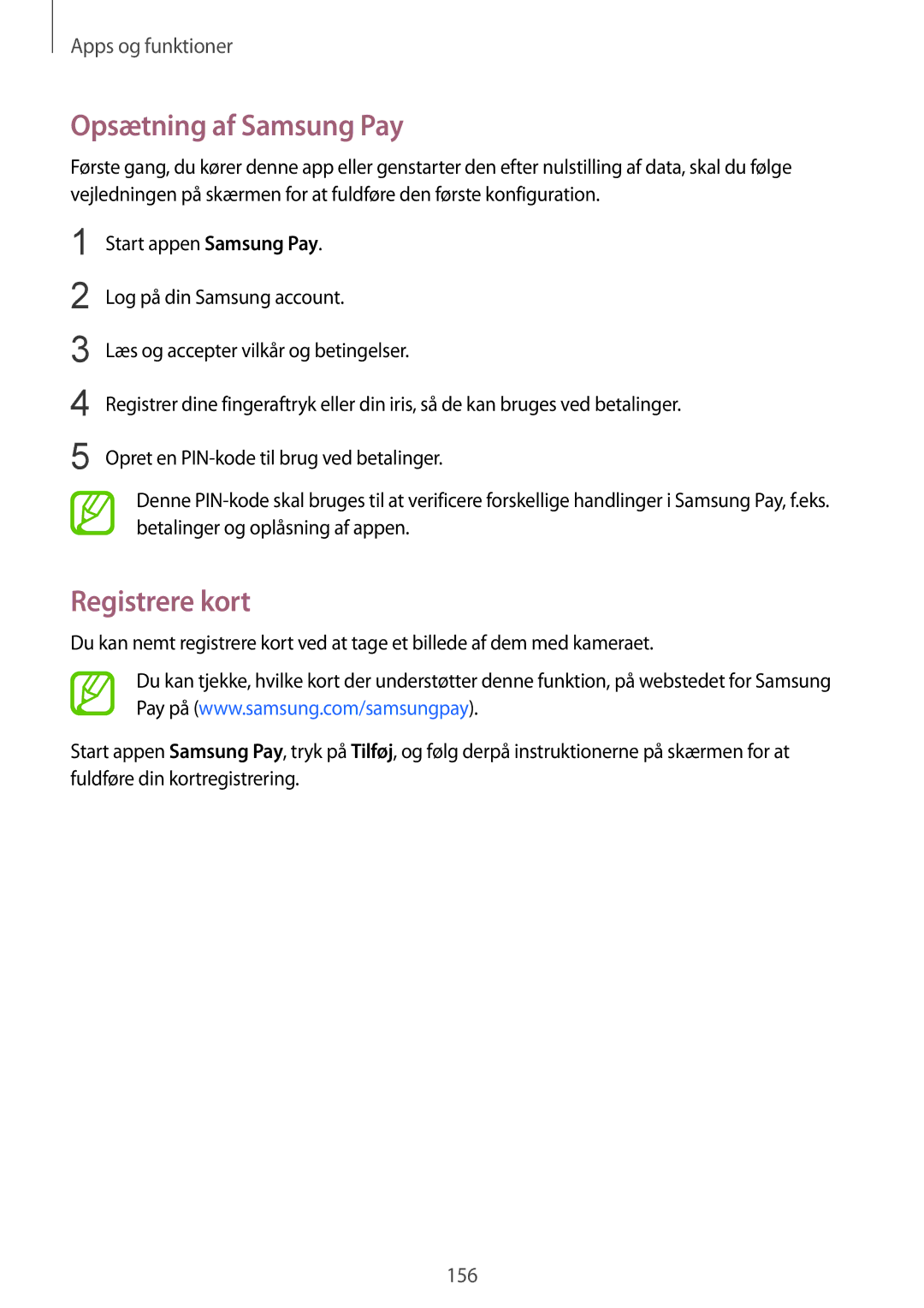 Samsung SM-N950FZKAHTS, SM-N950FZDATEN, CG-N950FZDSHTD, SM-N950FZKDNEE manual Opsætning af Samsung Pay, Registrere kort 