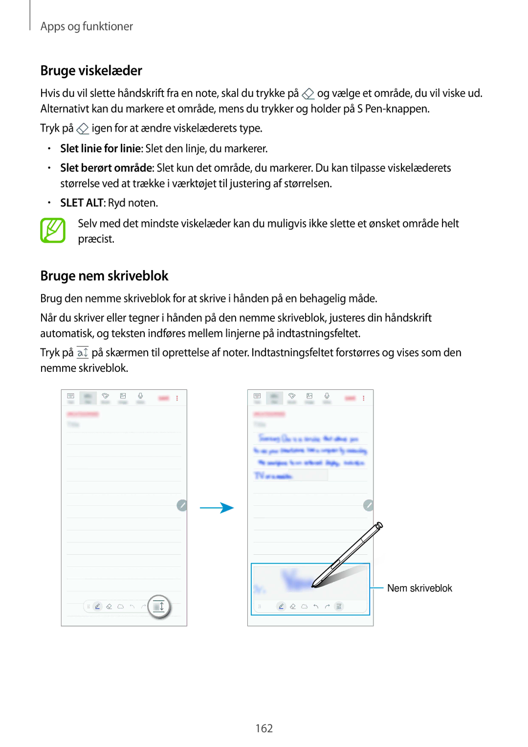 Samsung CG-N950FZDSHTD, SM-N950FZDATEN, SM-N950FZKAHTS, SM-N950FZKDNEE, SM-N950FZDDNEE Bruge viskelæder, Bruge nem skriveblok 