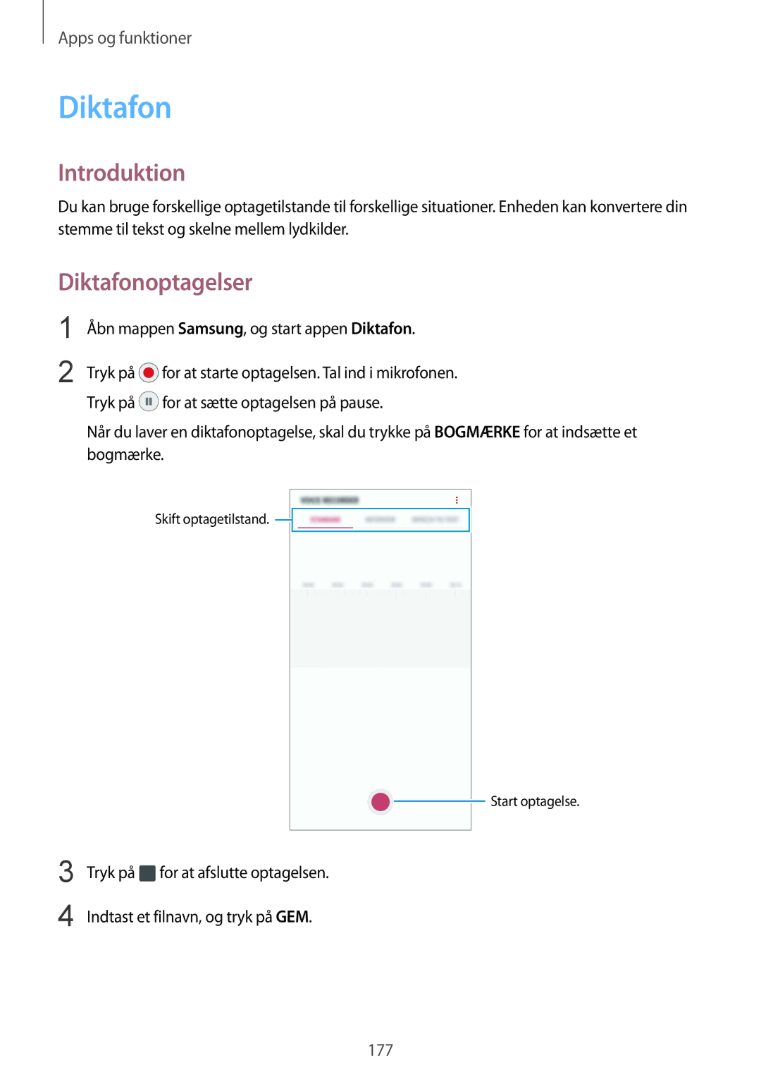 Samsung SM-N950FZKAHTS, SM-N950FZDATEN, CG-N950FZDSHTD Diktafonoptagelser, Åbn mappen Samsung, og start appen Diktafon 