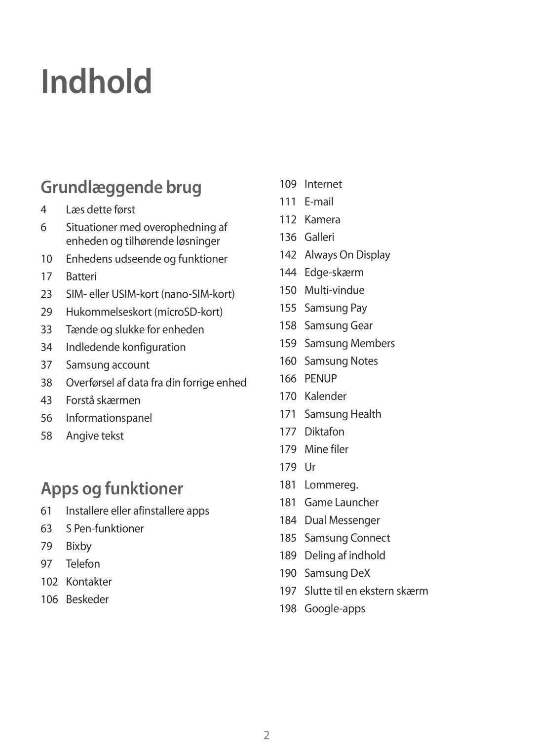 Samsung SM-N950FZKAHTS, SM-N950FZDATEN, CG-N950FZDSHTD, SM-N950FZKDNEE, SM-N950FZDDNEE manual Indhold, Læs dette først 