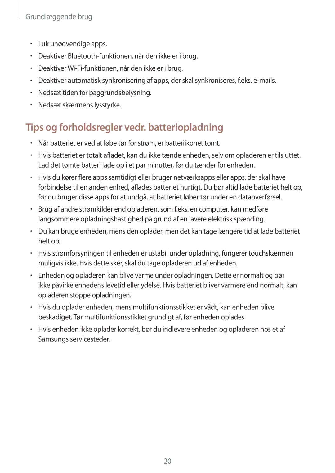 Samsung SM-N950FZKATEN, SM-N950FZDATEN, CG-N950FZDSHTD, SM-N950FZKAHTS manual Tips og forholdsregler vedr. batteriopladning 