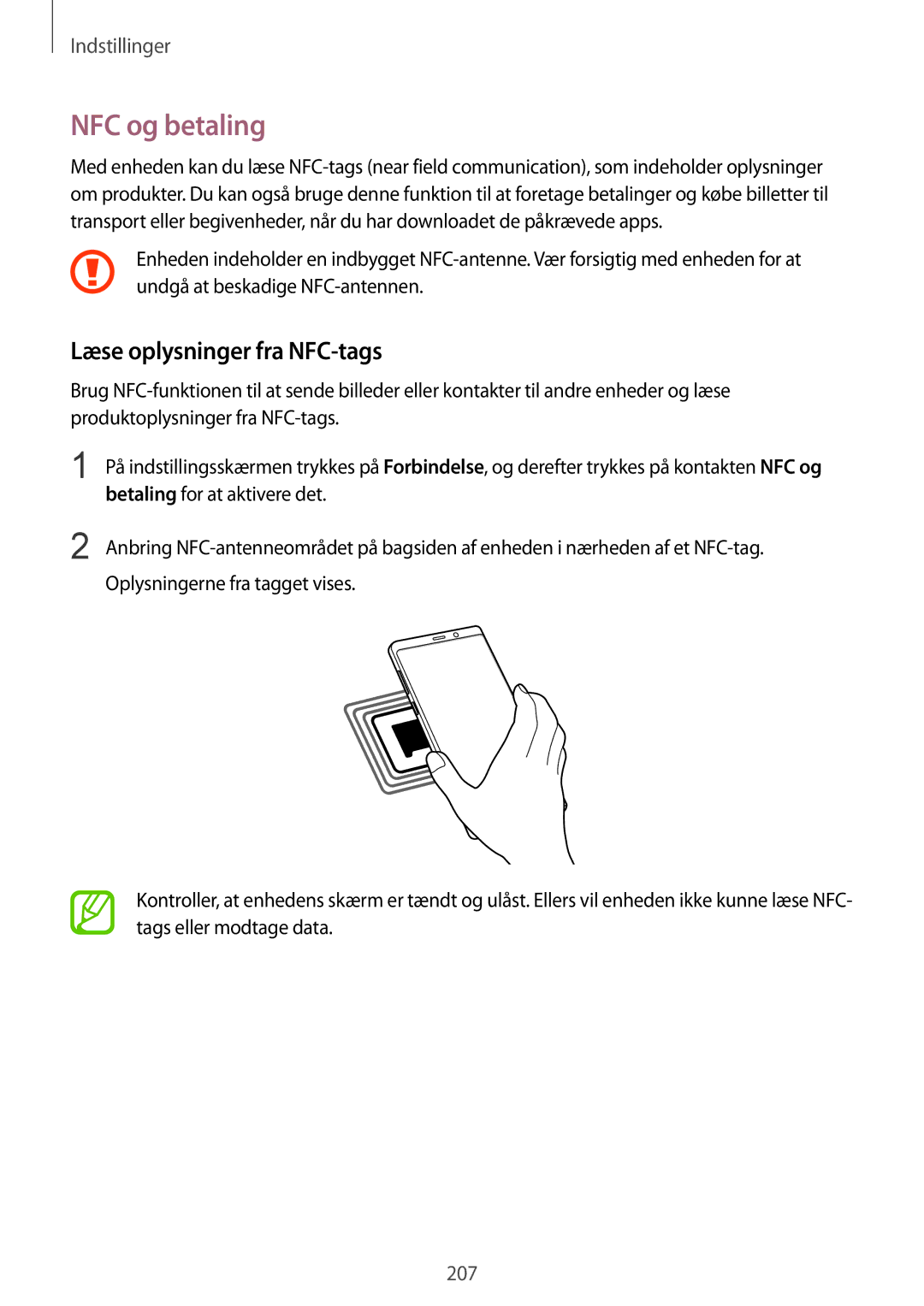 Samsung SM-N950FZDDNEE, SM-N950FZDATEN, CG-N950FZDSHTD, SM-N950FZKAHTS manual NFC og betaling, Læse oplysninger fra NFC-tags 