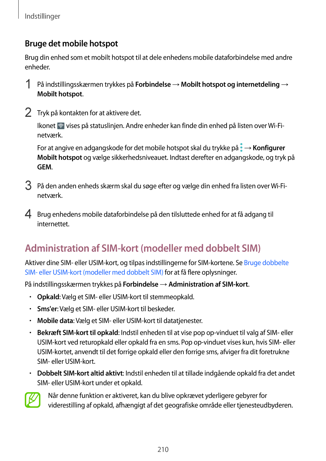 Samsung SM-N950FZDATEN, CG-N950FZDSHTD manual Administration af SIM-kort modeller med dobbelt SIM, Bruge det mobile hotspot 