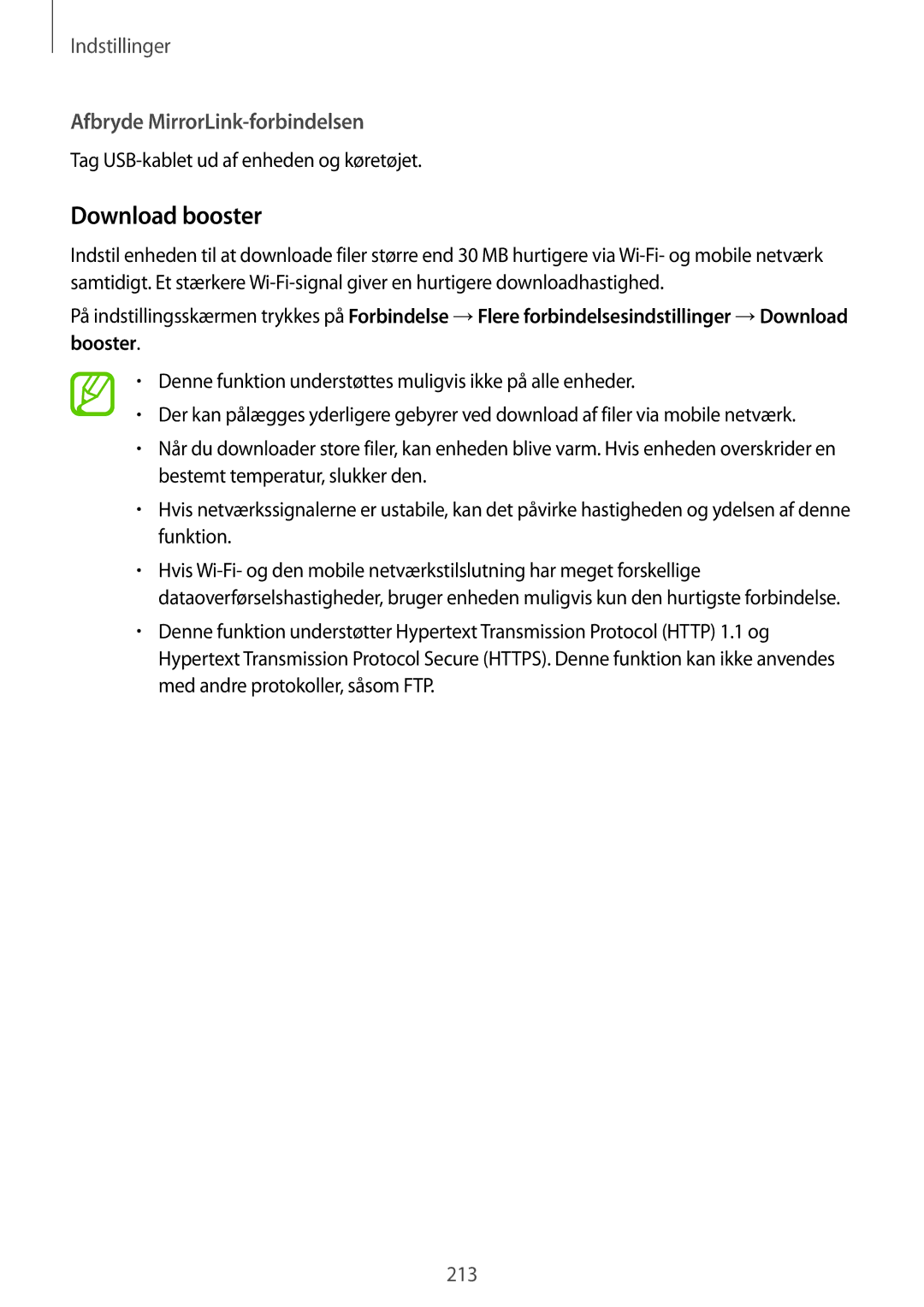 Samsung SM-N950FZKDNEE manual Download booster, Afbryde MirrorLink-forbindelsen, Tag USB-kablet ud af enheden og køretøjet 