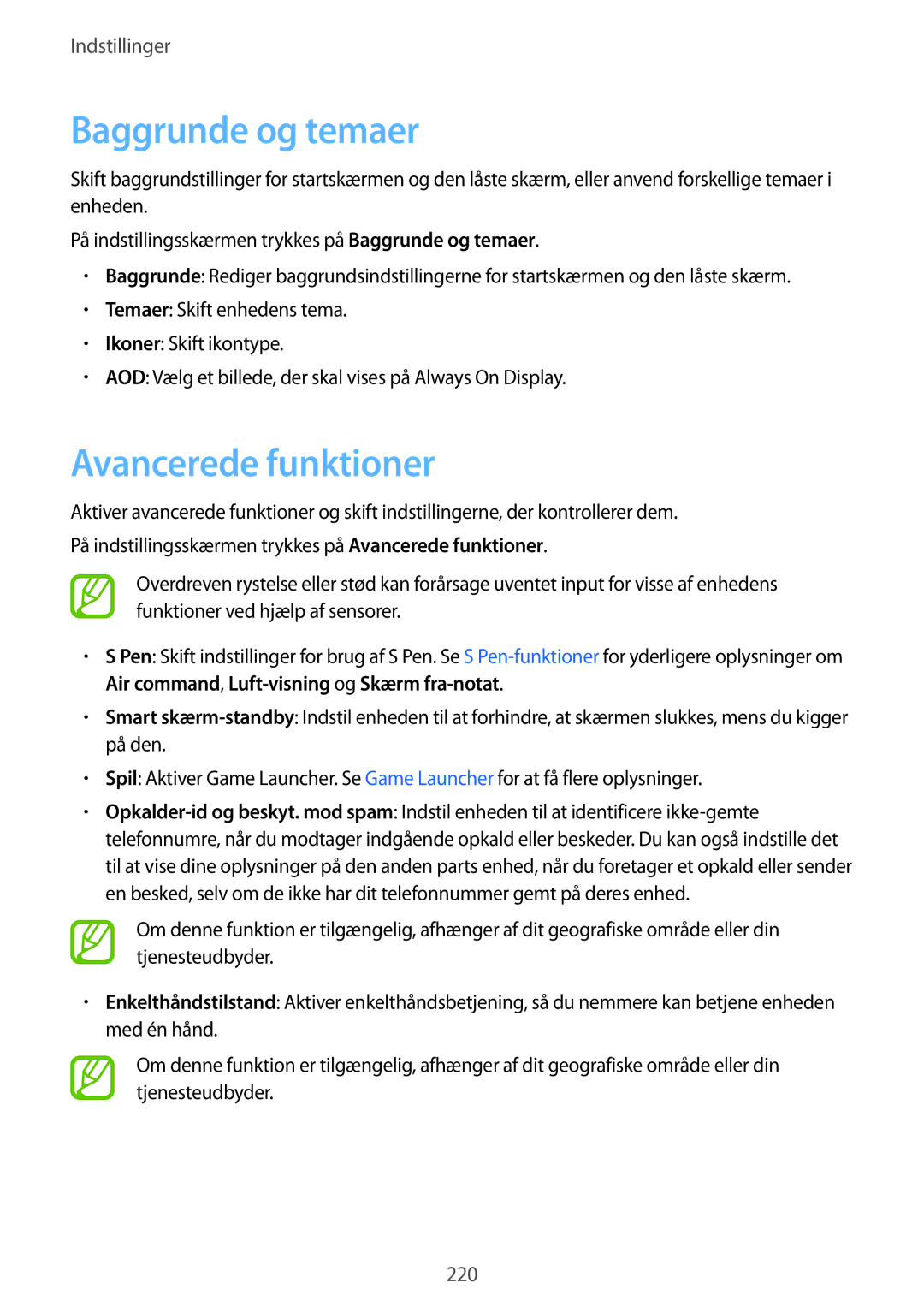 Samsung SM-N950FZKDNEE, SM-N950FZDATEN, CG-N950FZDSHTD, SM-N950FZKAHTS manual Baggrunde og temaer, Avancerede funktioner 