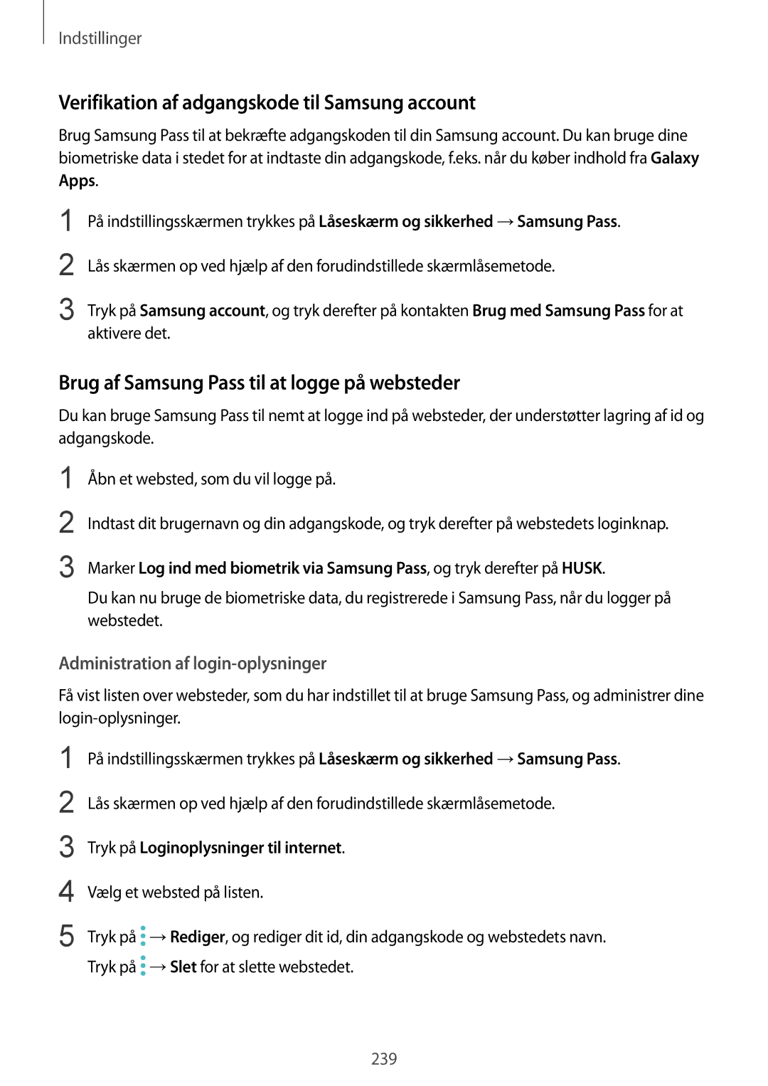 Samsung CG-N950FZDSHTD Verifikation af adgangskode til Samsung account, Brug af Samsung Pass til at logge på websteder 