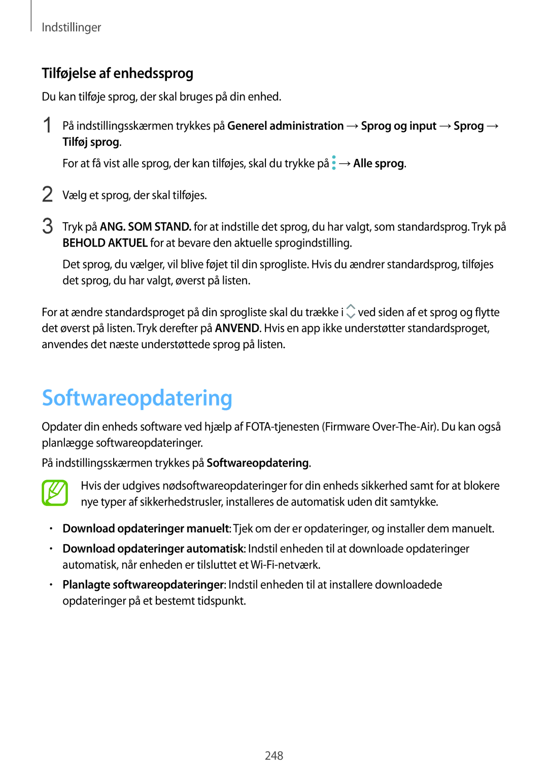 Samsung SM-N950FZKDNEE Softwareopdatering, Tilføjelse af enhedssprog, Du kan tilføje sprog, der skal bruges på din enhed 