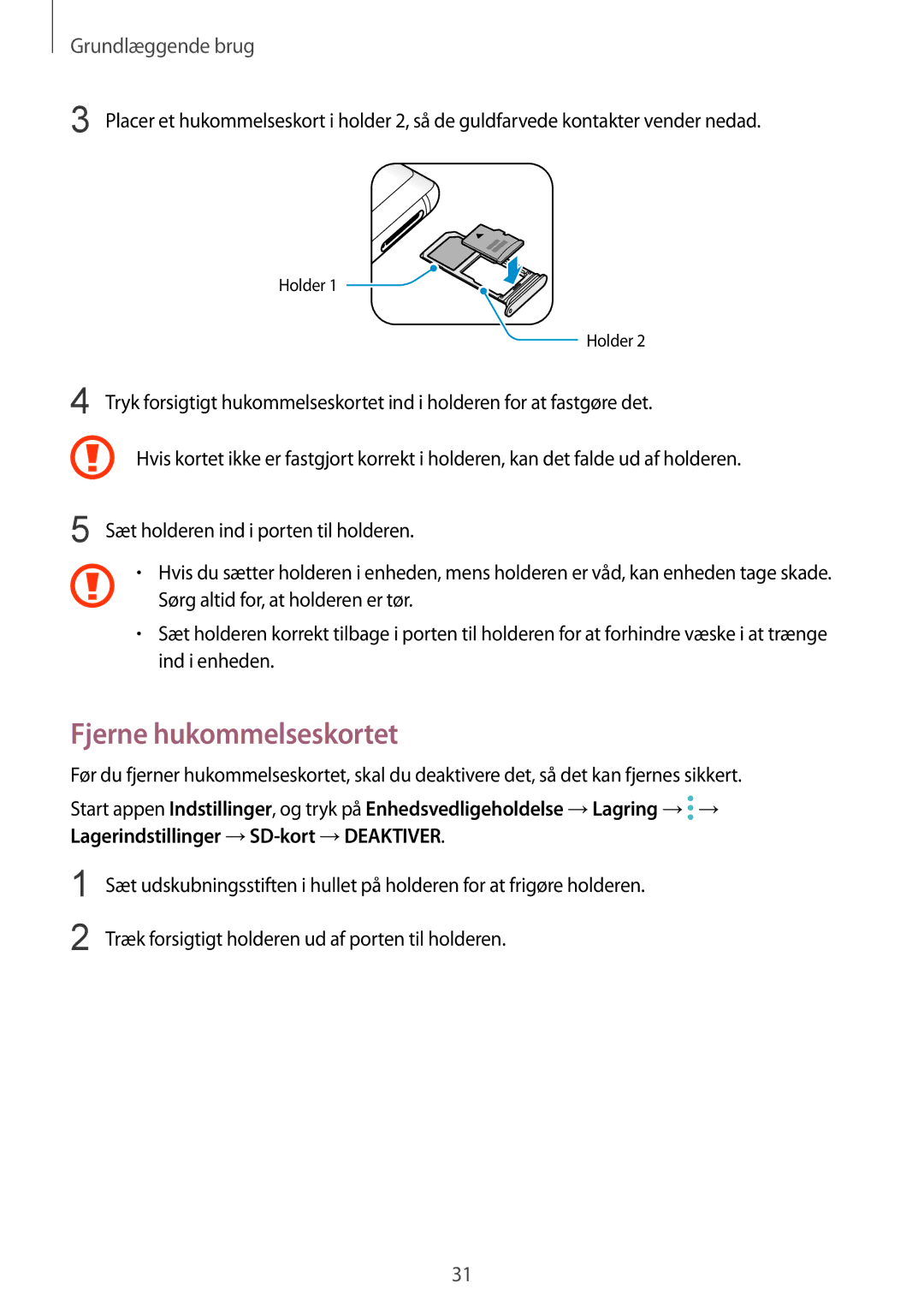 Samsung SM-N950FZKDNEE, SM-N950FZDATEN, CG-N950FZDSHTD, SM-N950FZKAHTS, SM-N950FZDDNEE manual Fjerne hukommelseskortet 