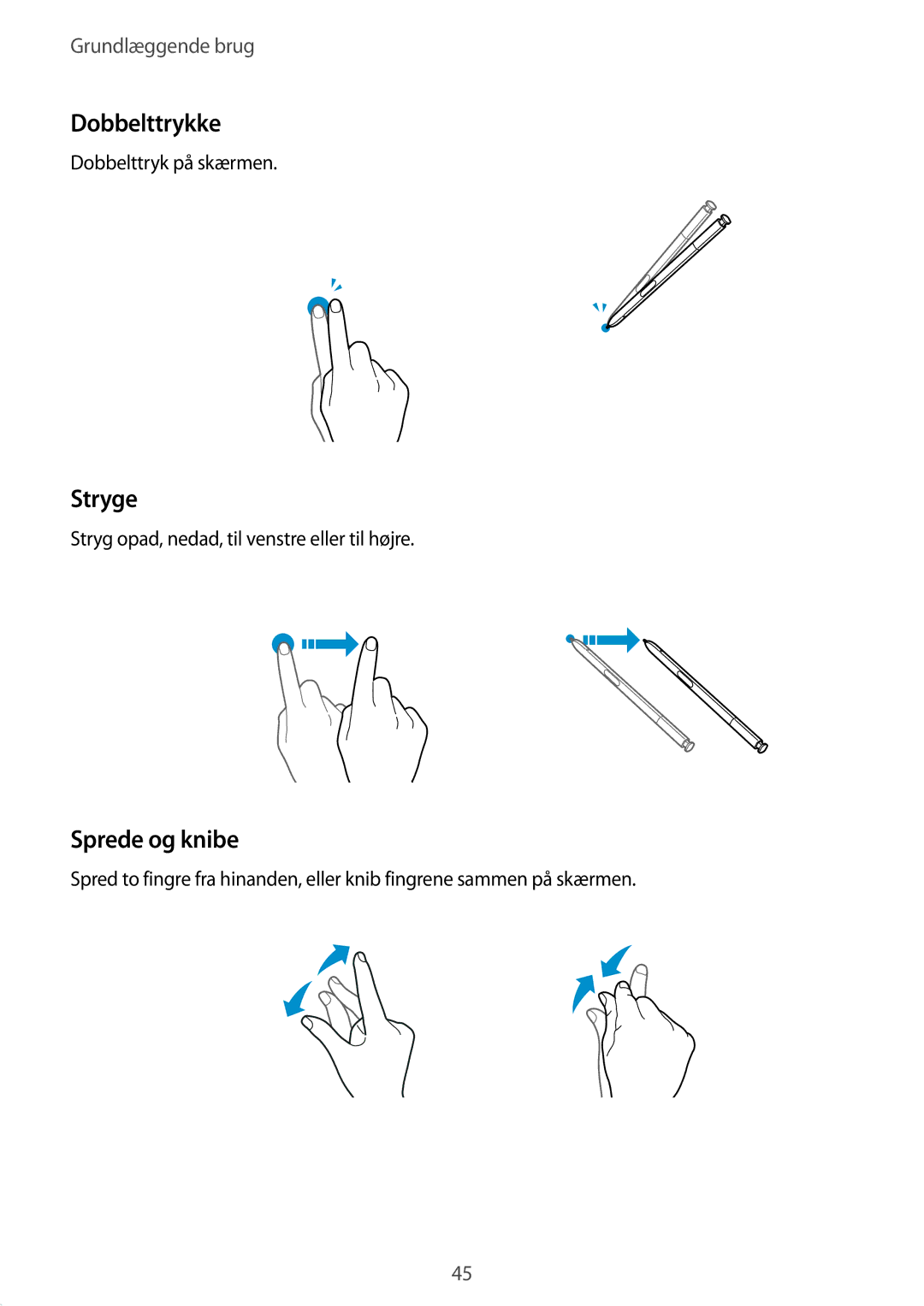 Samsung SM-N950FZKDNEE, SM-N950FZDATEN, CG-N950FZDSHTD manual Dobbelttrykke, Stryge, Sprede og knibe, Dobbelttryk på skærmen 