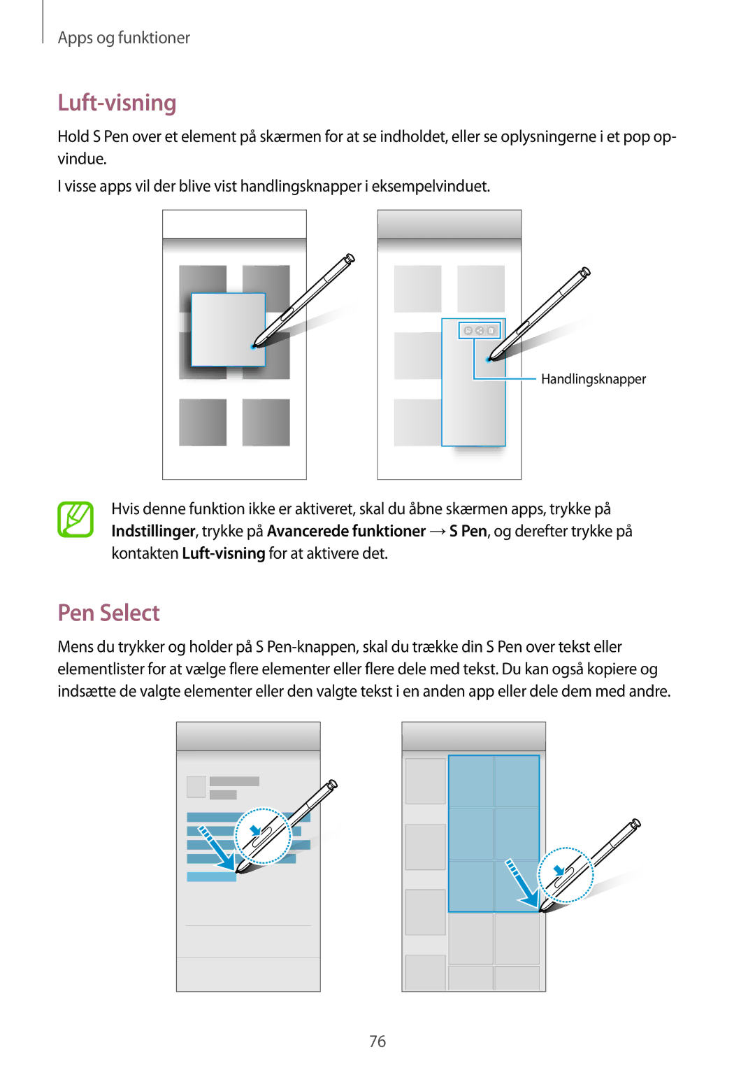 Samsung SM-N950FZKATEN, SM-N950FZDATEN, CG-N950FZDSHTD, SM-N950FZKAHTS, SM-N950FZKDNEE manual Luft-visning, Pen Select 