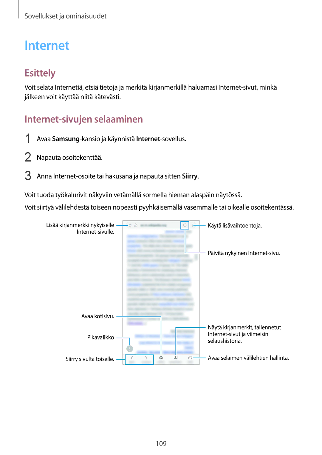 Samsung SM-N950FZDDNEE, SM-N950FZDATEN, CG-N950FZDSHTD, SM-N950FZKAHTS, SM-N950FZKDNEE manual Internet-sivujen selaaminen 