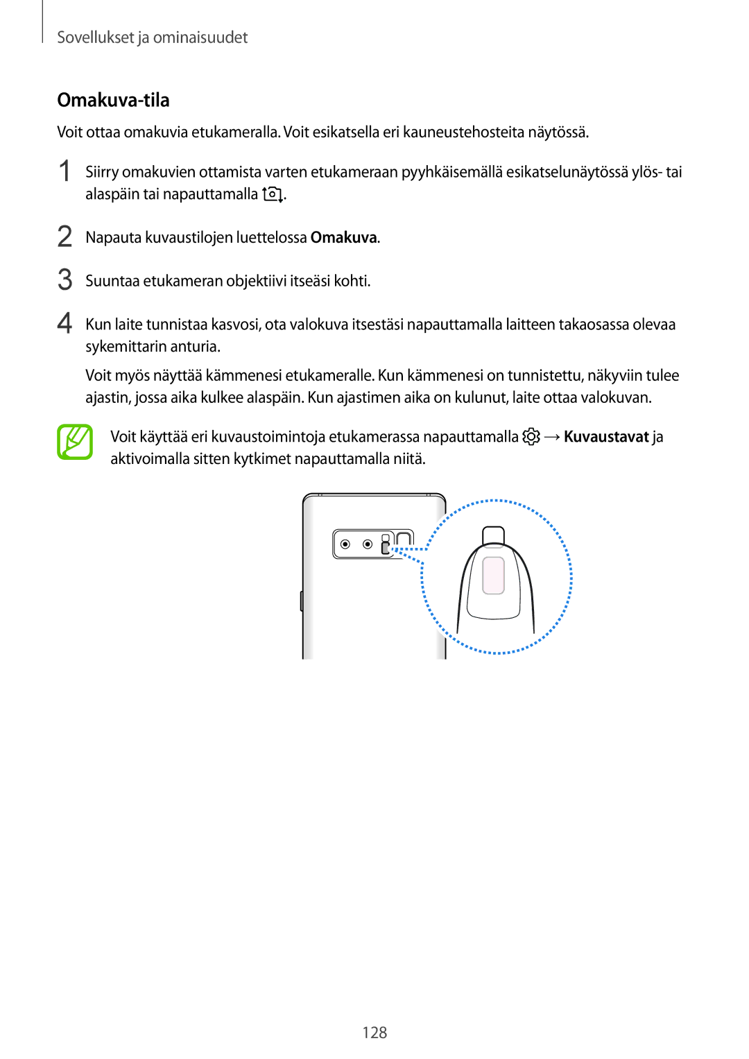 Samsung SM-N950FZKAHTS, SM-N950FZDATEN, CG-N950FZDSHTD, SM-N950FZKDNEE, SM-N950FZDDNEE, SM-N950FZDAHTS manual Omakuva-tila 