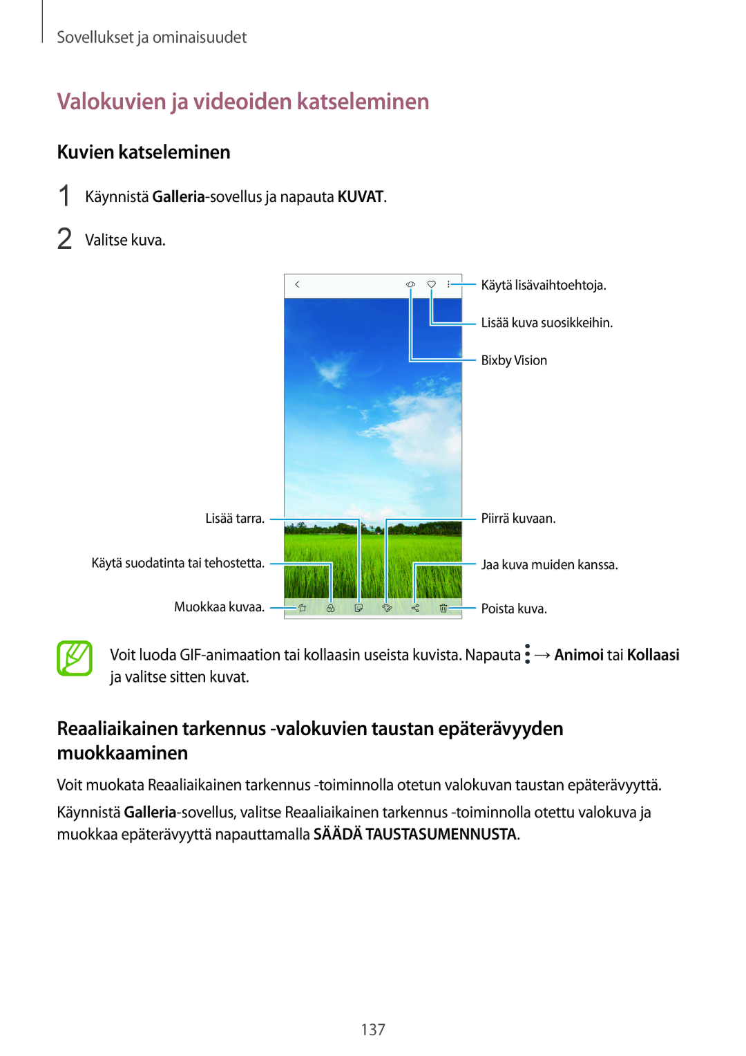 Samsung SM-N950FZDDNEE, SM-N950FZDATEN manual Valokuvien ja videoiden katseleminen, Kuvien katseleminen, Valitse kuva 