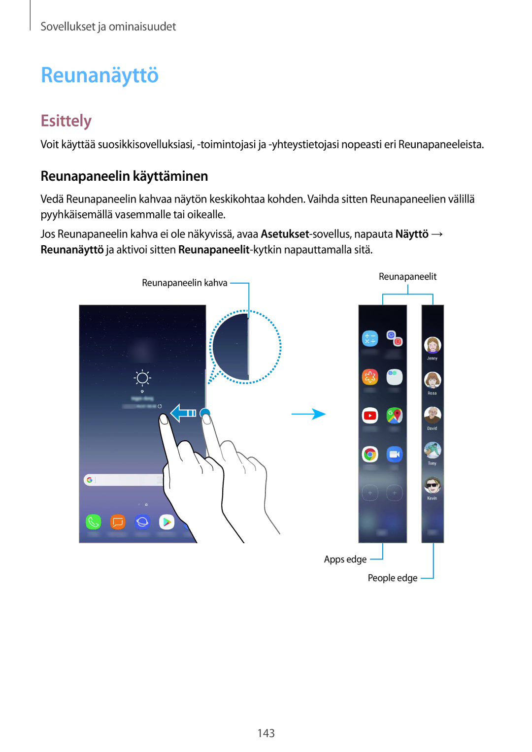 Samsung SM-N950FZKDNEE, SM-N950FZDATEN, CG-N950FZDSHTD, SM-N950FZKAHTS, SM-N950FZDDNEE Reunanäyttö, Reunapaneelin käyttäminen 