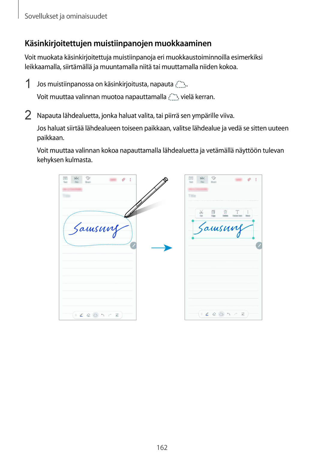 Samsung CG-N950FZDSHTD, SM-N950FZDATEN, SM-N950FZKAHTS, SM-N950FZKDNEE manual Käsinkirjoitettujen muistiinpanojen muokkaaminen 