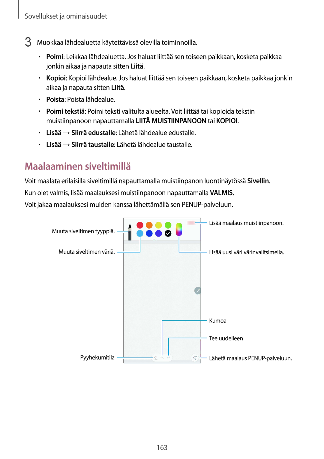 Samsung SM-N950FZKAHTS, SM-N950FZDATEN, CG-N950FZDSHTD, SM-N950FZKDNEE, SM-N950FZDDNEE manual Maalaaminen siveltimillä 