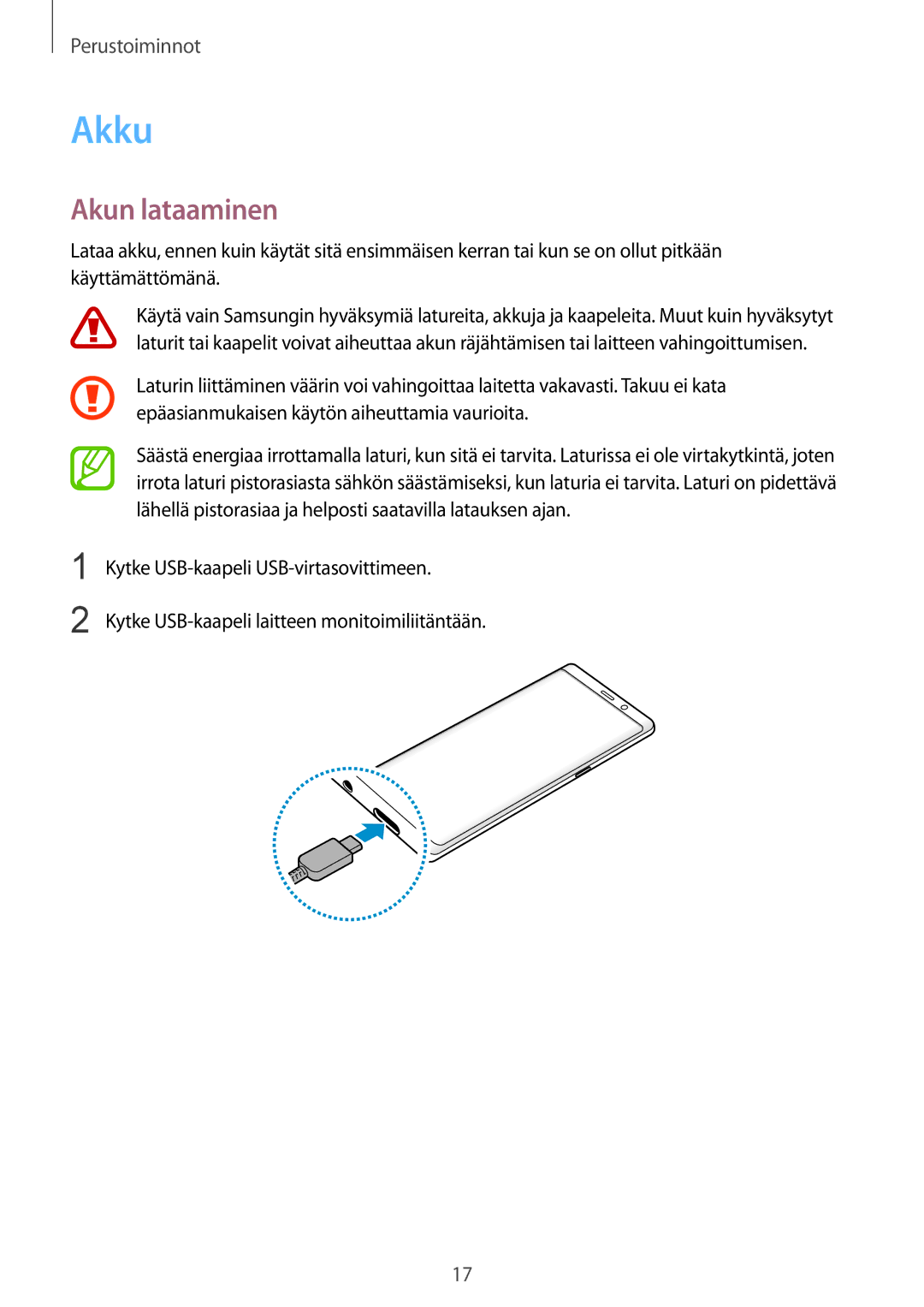 Samsung SM-N950FZKDNEE, SM-N950FZDATEN, CG-N950FZDSHTD, SM-N950FZKAHTS, SM-N950FZDDNEE, SM-N950FZDAHTS Akku, Akun lataaminen 