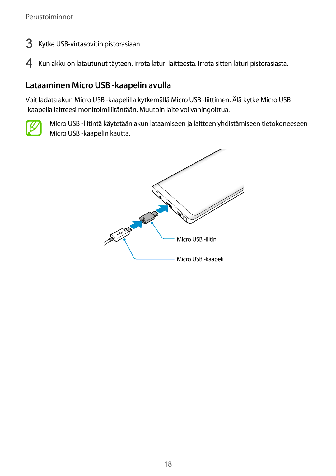 Samsung SM-N950FZDDNEE, SM-N950FZDATEN, CG-N950FZDSHTD, SM-N950FZKAHTS, SM-N950FZKDNEE Lataaminen Micro USB -kaapelin avulla 