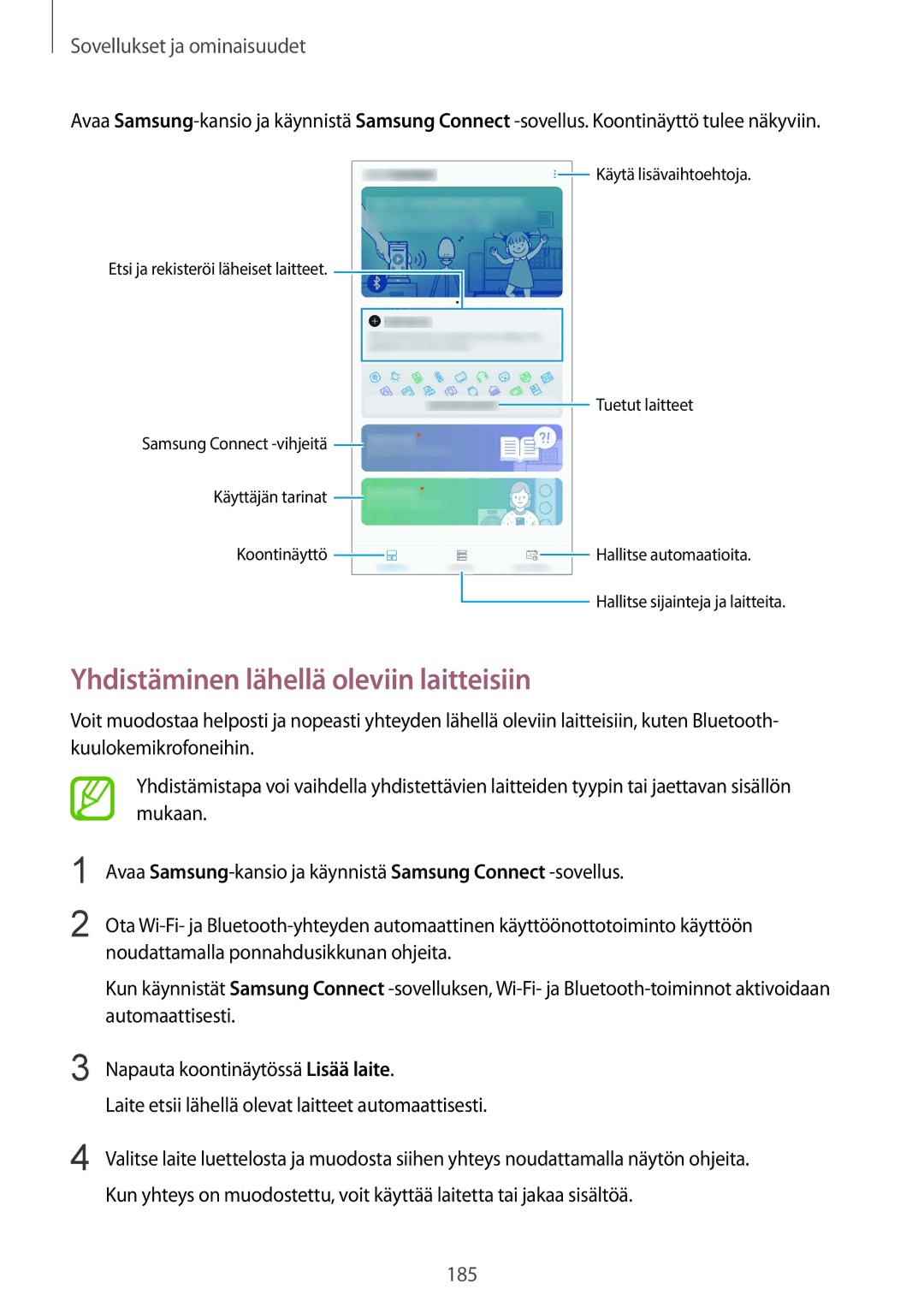 Samsung SM-N950FZKDNEE, SM-N950FZDATEN, CG-N950FZDSHTD, SM-N950FZKAHTS manual Yhdistäminen lähellä oleviin laitteisiin 