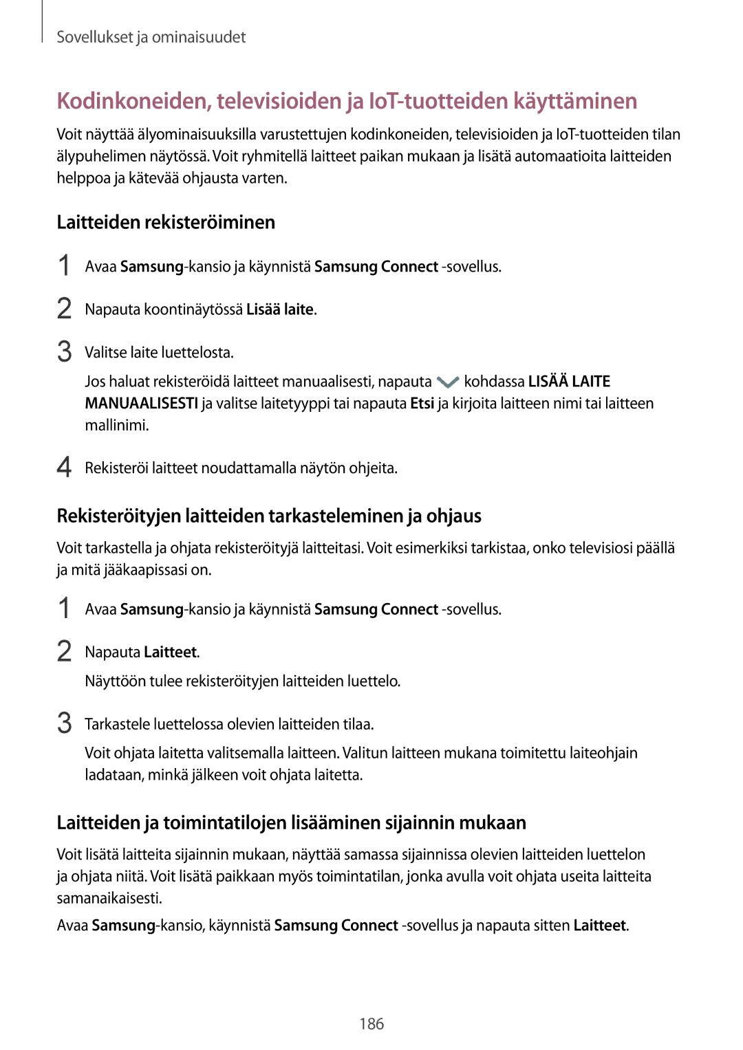 Samsung SM-N950FZDDNEE, SM-N950FZDATEN Laitteiden rekisteröiminen, Rekisteröityjen laitteiden tarkasteleminen ja ohjaus 