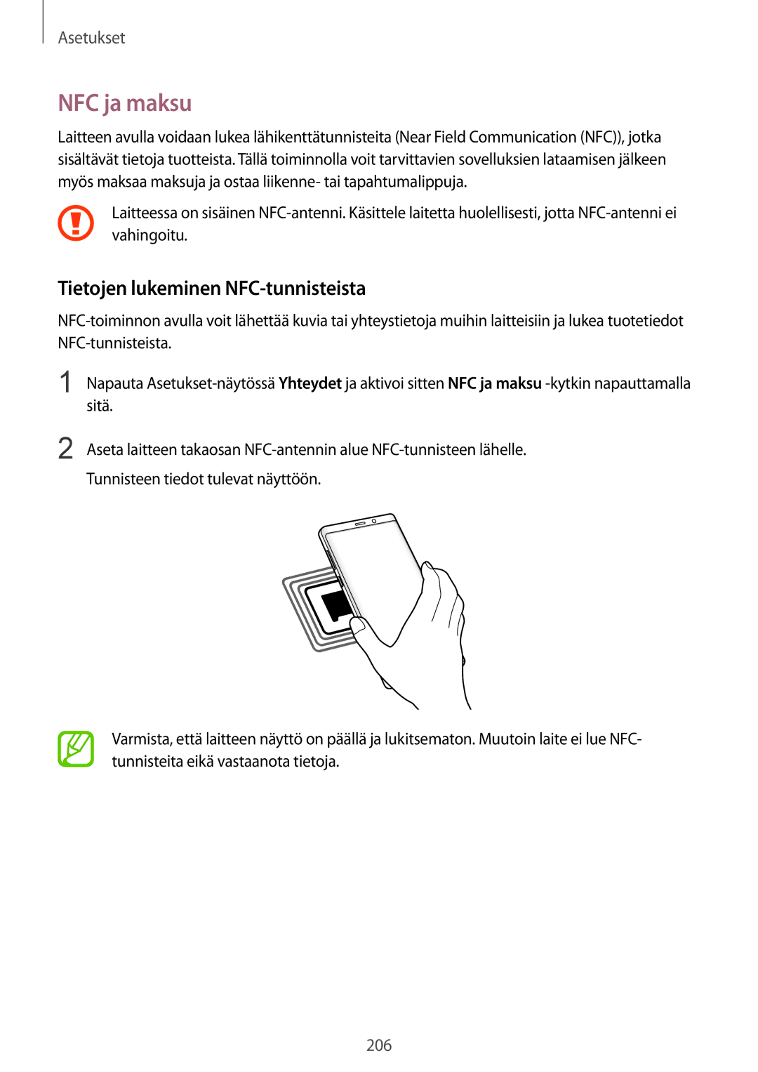 Samsung SM-N950FZKDNEE, SM-N950FZDATEN, CG-N950FZDSHTD, SM-N950FZKAHTS NFC ja maksu, Tietojen lukeminen NFC-tunnisteista 