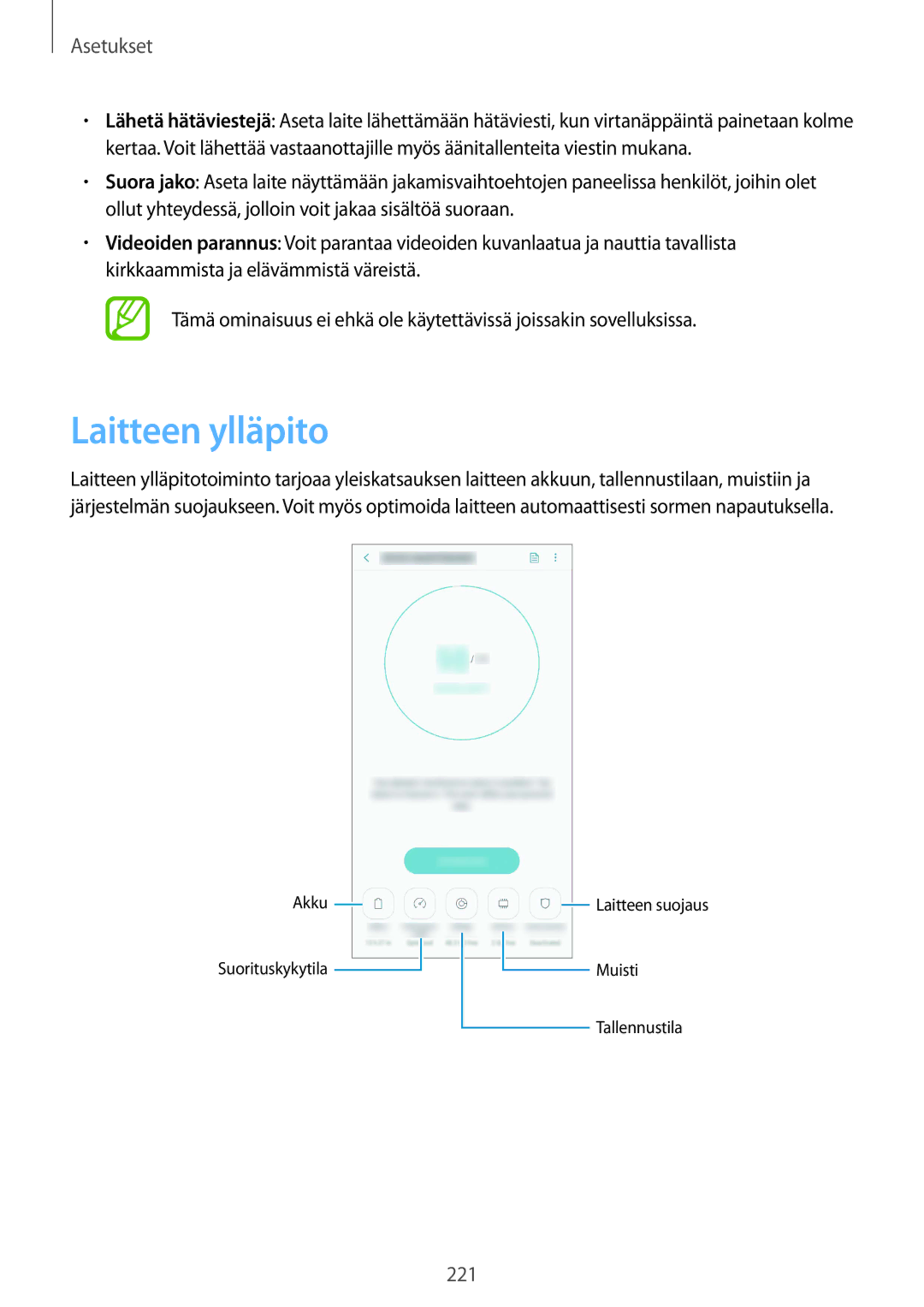 Samsung SM-N950FZDDNEE, SM-N950FZDATEN, CG-N950FZDSHTD, SM-N950FZKAHTS, SM-N950FZKDNEE, SM-N950FZDAHTS manual Laitteen ylläpito 