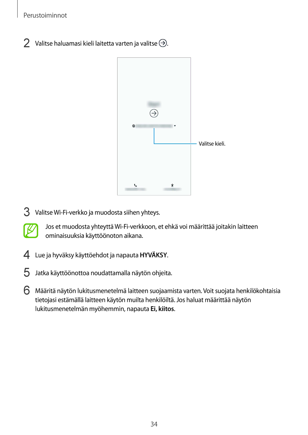 Samsung SM-N950FZKATEN, SM-N950FZDATEN, CG-N950FZDSHTD, SM-N950FZKAHTS Valitse haluamasi kieli laitetta varten ja valitse 