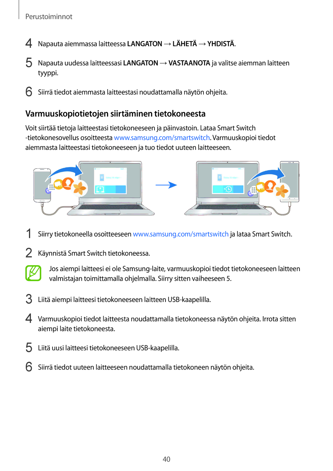 Samsung SM-N950FZDAHTS, SM-N950FZDATEN, CG-N950FZDSHTD, SM-N950FZKAHTS manual Varmuuskopiotietojen siirtäminen tietokoneesta 