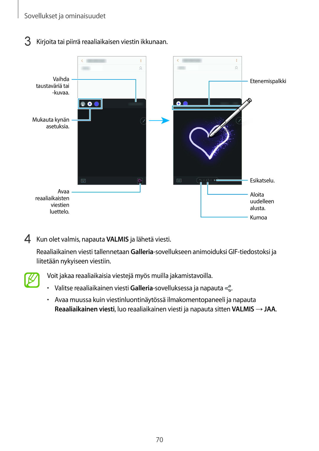 Samsung SM-N950FZDATEN, CG-N950FZDSHTD, SM-N950FZKAHTS, SM-N950FZKDNEE Kirjoita tai piirrä reaaliaikaisen viestin ikkunaan 