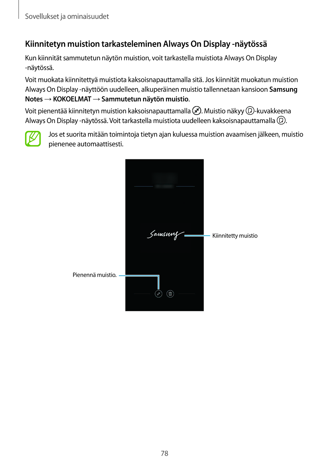 Samsung CG-N950FZDSHTD, SM-N950FZDATEN, SM-N950FZKAHTS, SM-N950FZKDNEE, SM-N950FZDDNEE Kiinnitetty muistio Pienennä muistio 