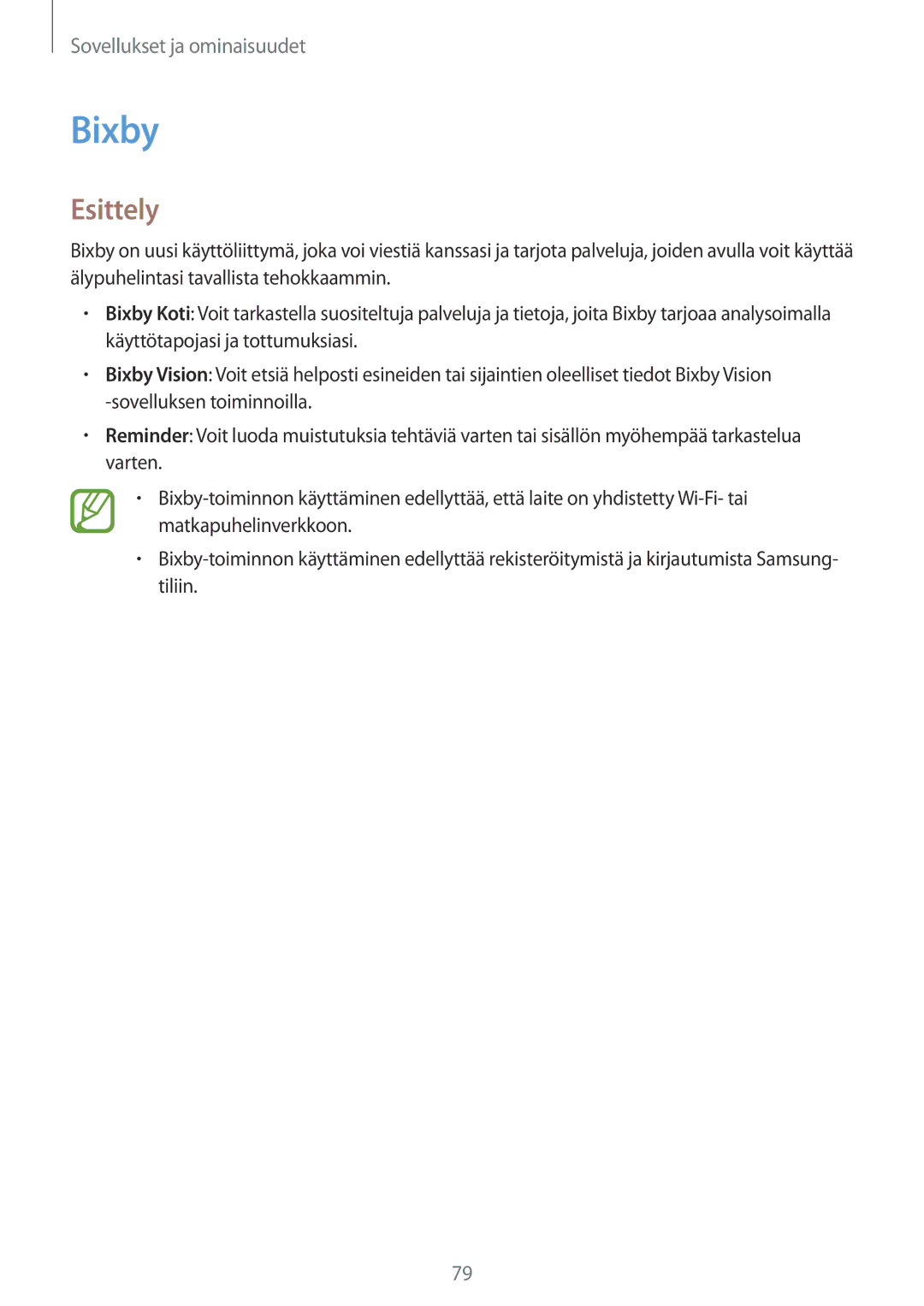 Samsung SM-N950FZKAHTS, SM-N950FZDATEN, CG-N950FZDSHTD, SM-N950FZKDNEE, SM-N950FZDDNEE, SM-N950FZDAHTS manual Bixby, Esittely 