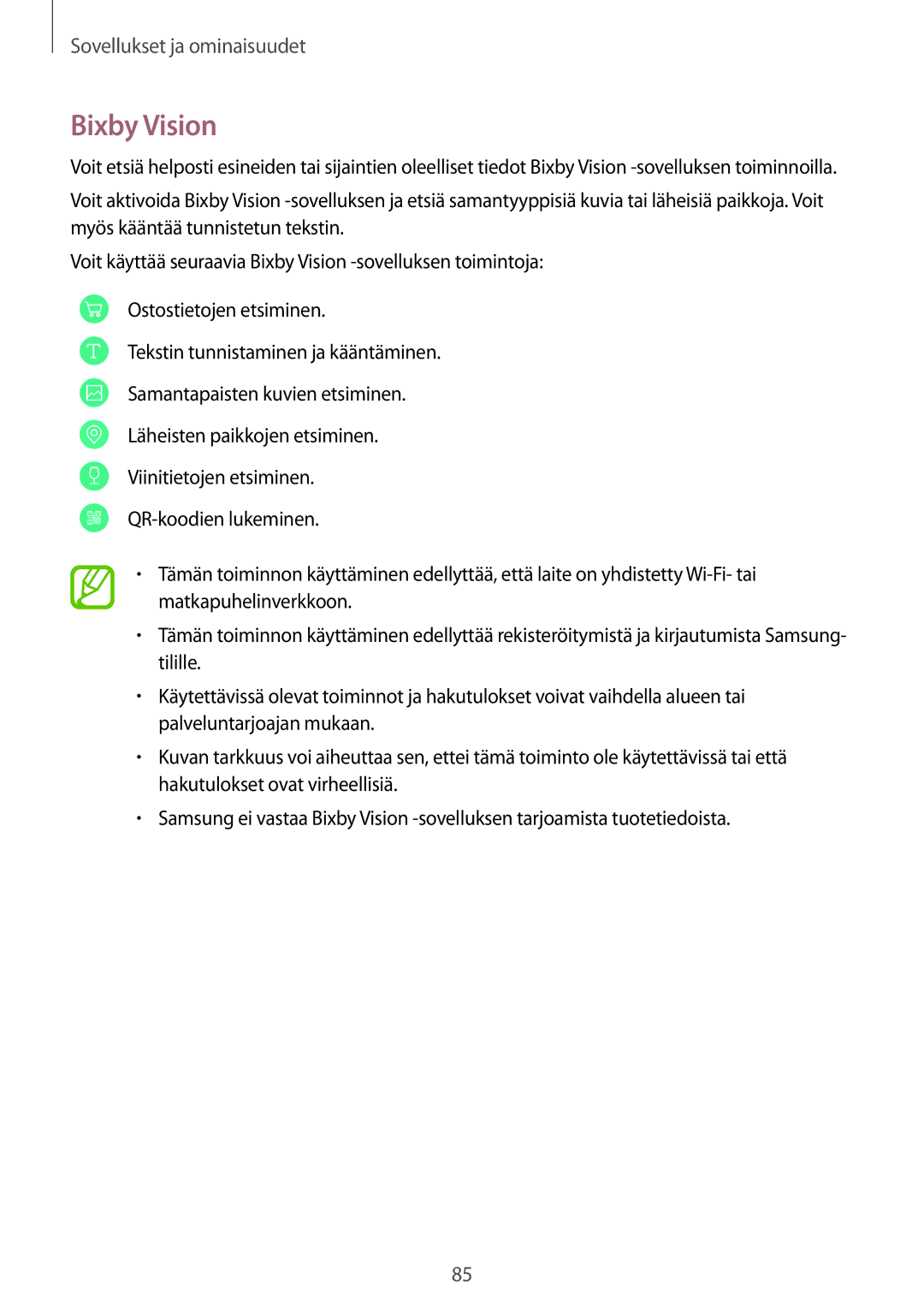 Samsung CG-N950FZDSHTD, SM-N950FZDATEN, SM-N950FZKAHTS, SM-N950FZKDNEE, SM-N950FZDDNEE, SM-N950FZDAHTS manual Bixby Vision 