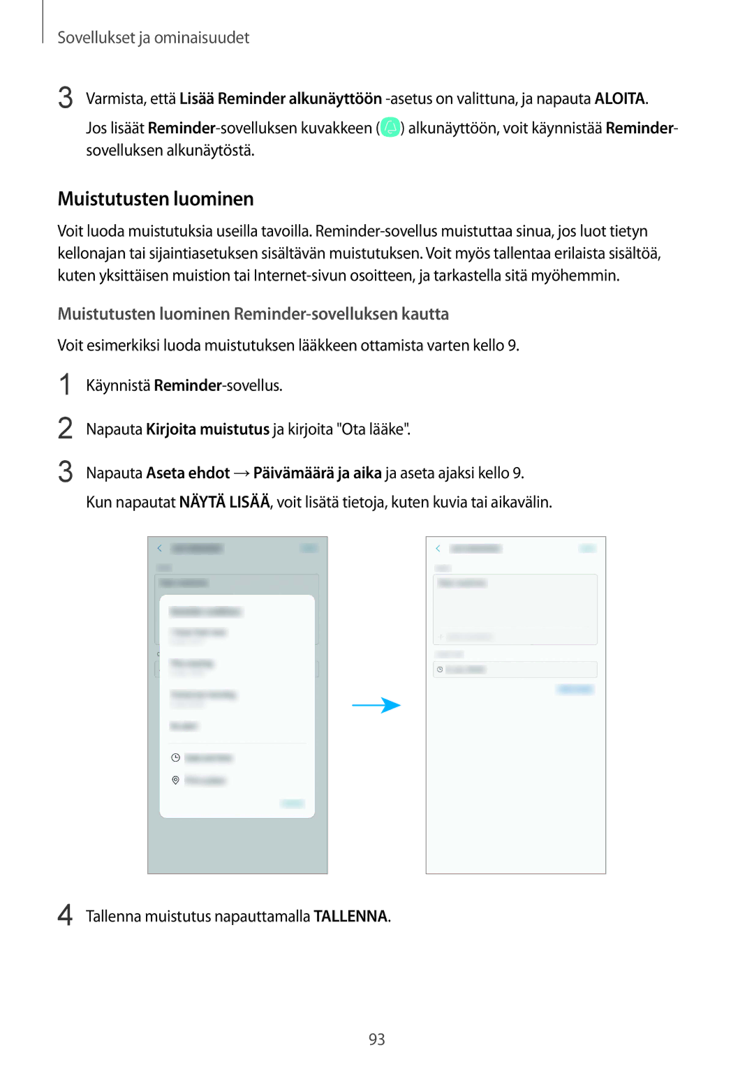 Samsung SM-N950FZKAHTS Muistutusten luominen Reminder-sovelluksen kautta, Tallenna muistutus napauttamalla Tallenna 