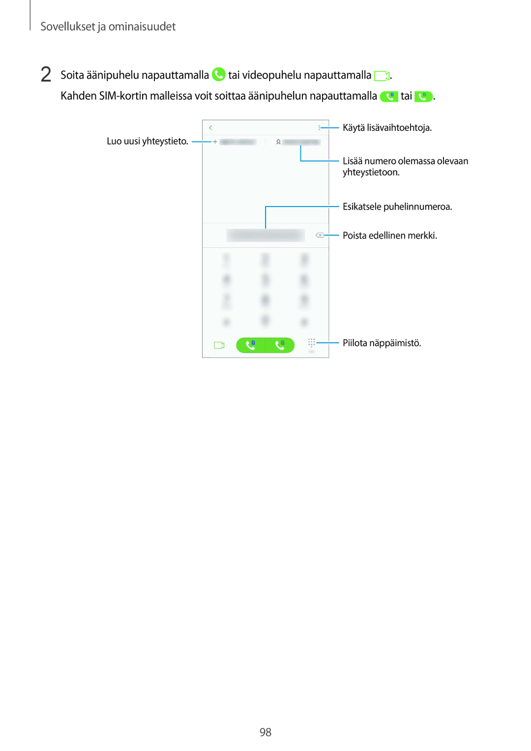 Samsung SM-N950FZDATEN, CG-N950FZDSHTD, SM-N950FZKAHTS, SM-N950FZKDNEE, SM-N950FZDDNEE manual Soita äänipuhelu napauttamalla 