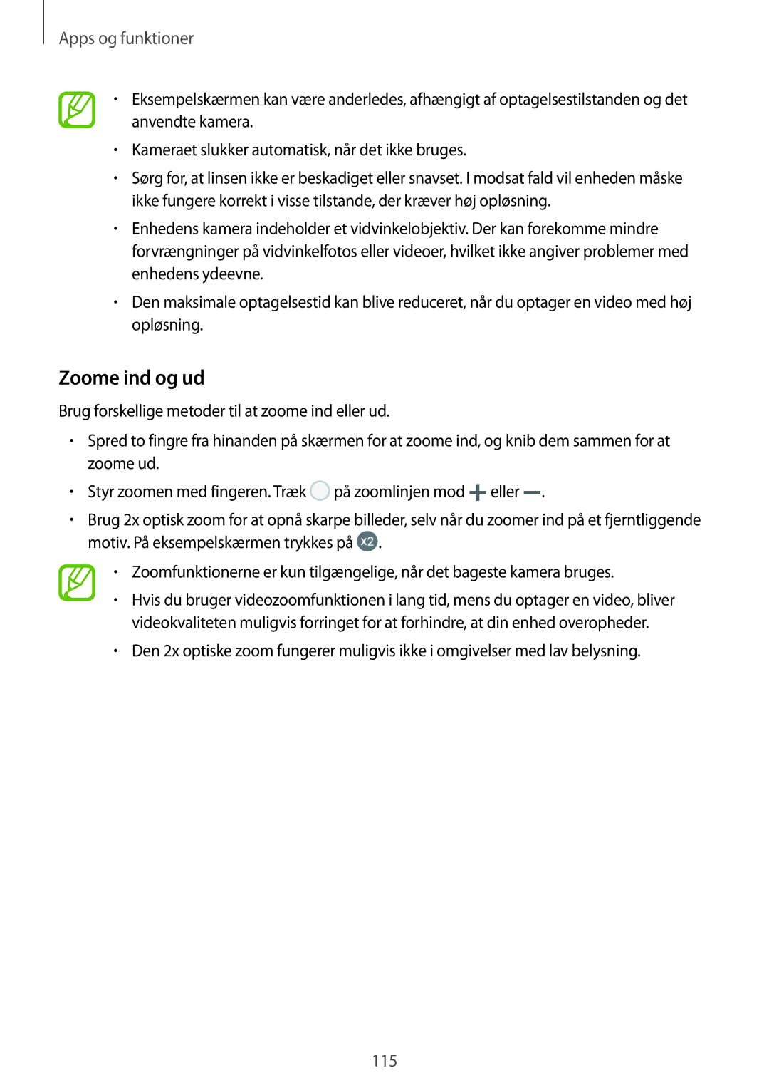 Samsung SM-N950FZKDNEE, SM-N950FZDATEN, CG-N950FZDSHTD, SM-N950FZKAHTS, SM-N950FZDDNEE, SM-N950FZDAHTS manual Zoome ind og ud 