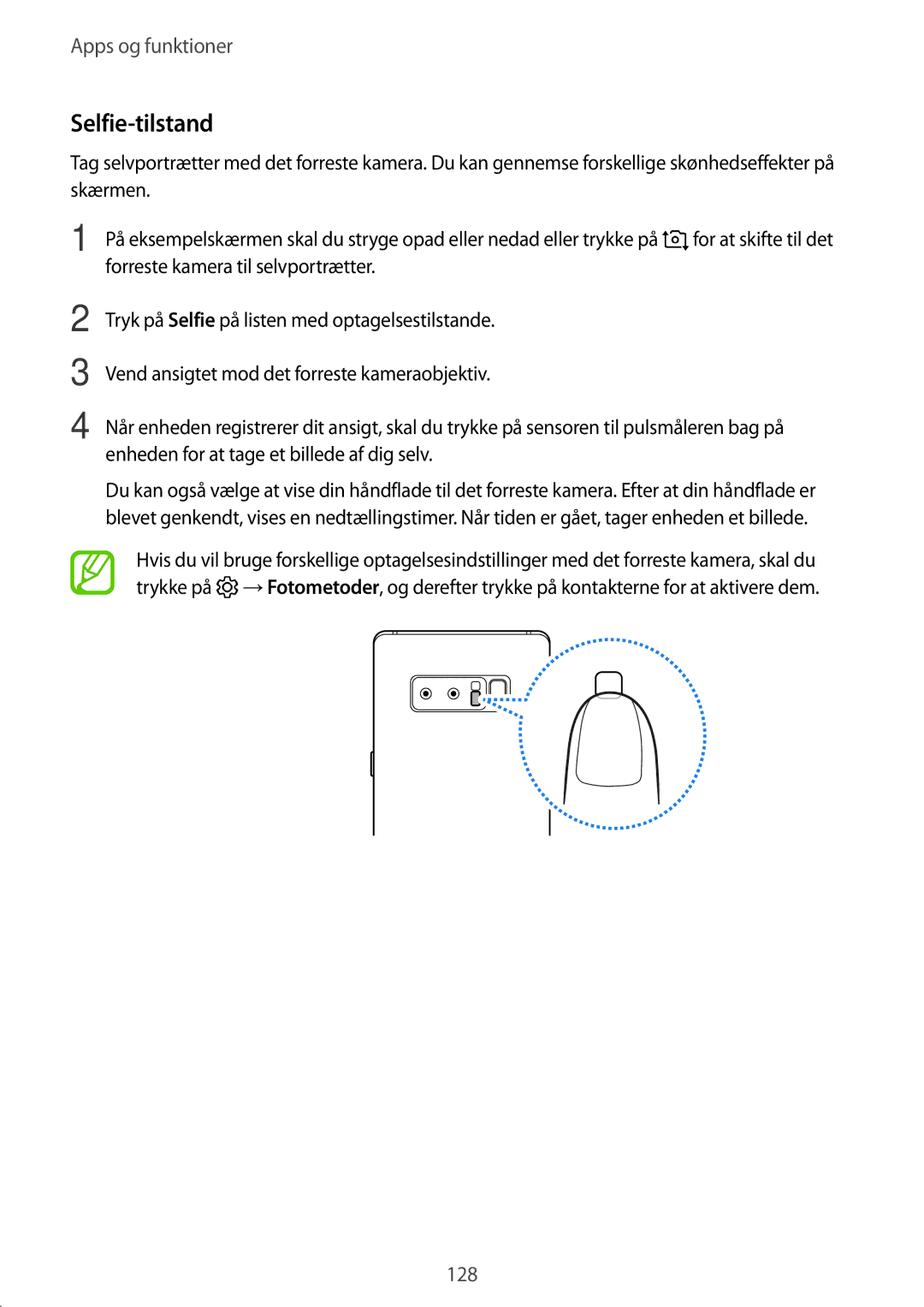 Samsung SM-N950FZKAHTS, SM-N950FZDATEN, CG-N950FZDSHTD, SM-N950FZKDNEE, SM-N950FZDDNEE, SM-N950FZDAHTS manual Selfie-tilstand 