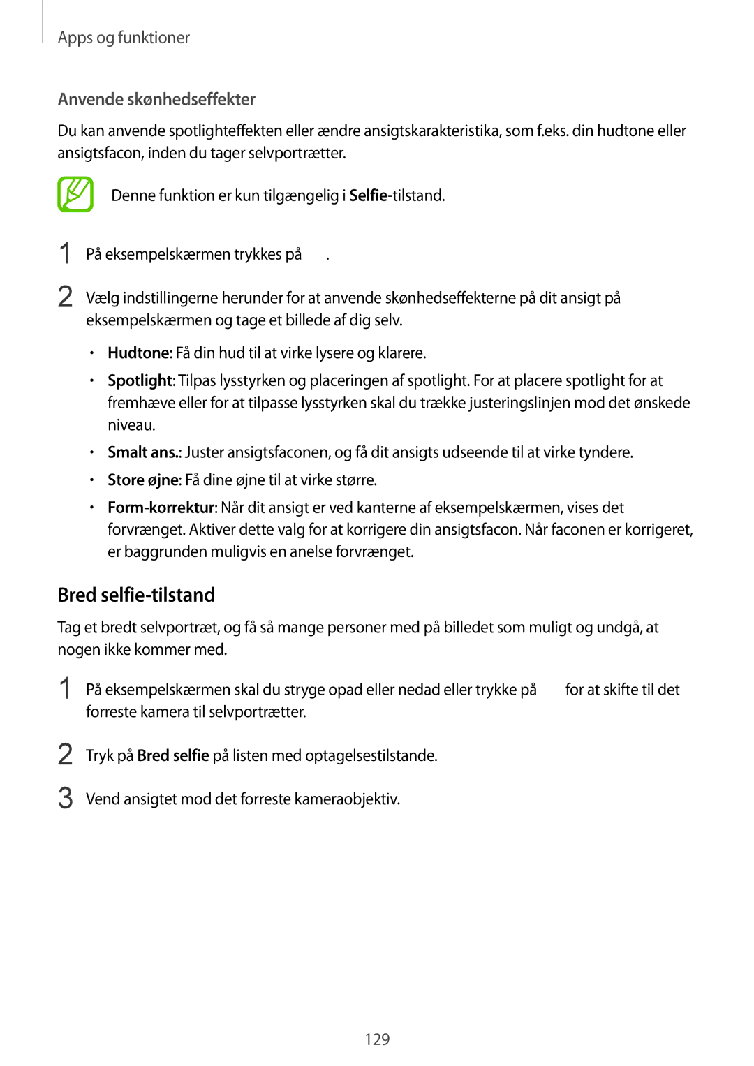 Samsung SM-N950FZKDNEE, SM-N950FZDATEN, CG-N950FZDSHTD, SM-N950FZKAHTS manual Bred selfie-tilstand, Anvende skønhedseffekter 