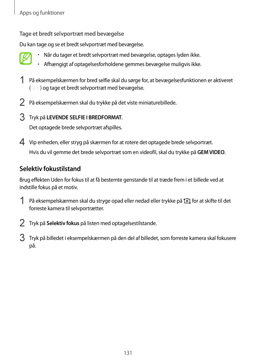 Samsung SM-N950FZDAHTS, SM-N950FZDATEN, CG-N950FZDSHTD manual Selektiv fokustilstand, Tage et bredt selvportræt med bevægelse 