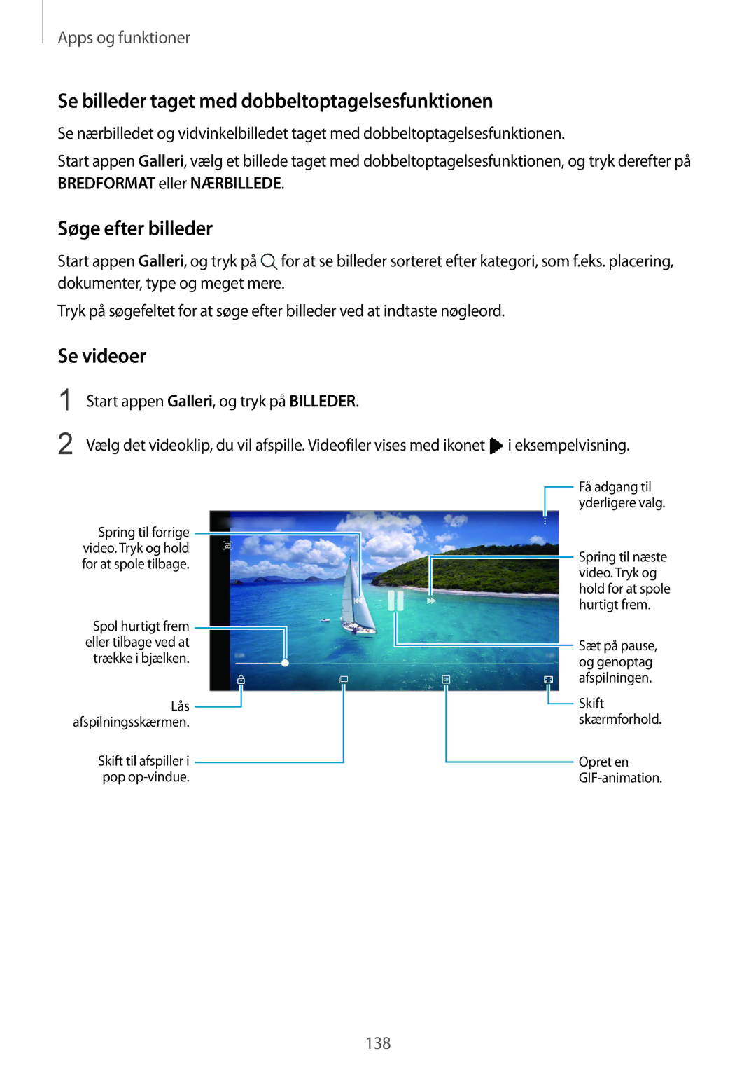 Samsung SM-N950FZDAHTS, SM-N950FZDATEN Se billeder taget med dobbeltoptagelsesfunktionen, Søge efter billeder, Se videoer 