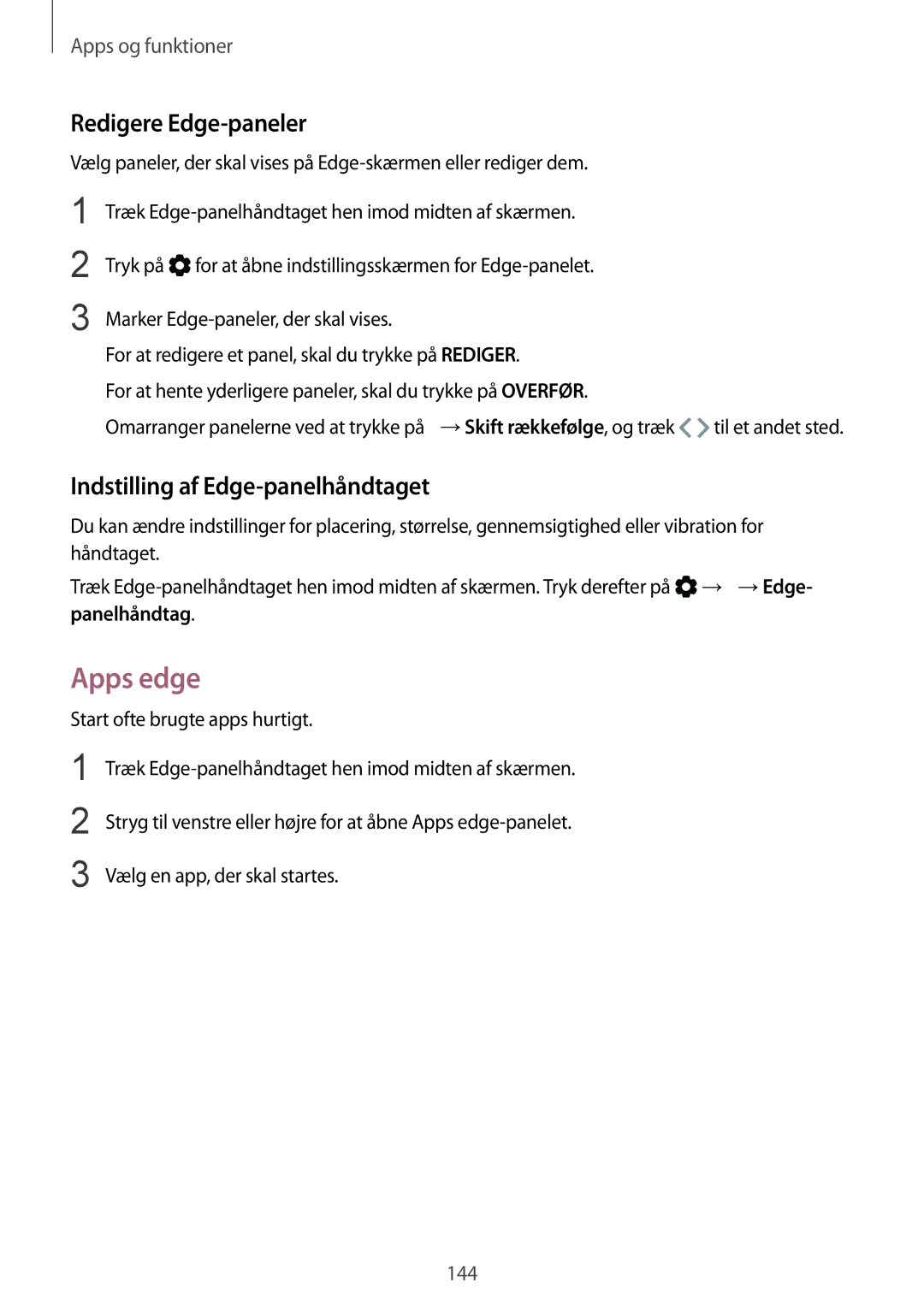 Samsung SM-N950FZDDNEE, SM-N950FZDATEN Apps edge, Redigere Edge-paneler, Indstilling af Edge-panelhåndtaget, Panelhåndtag 