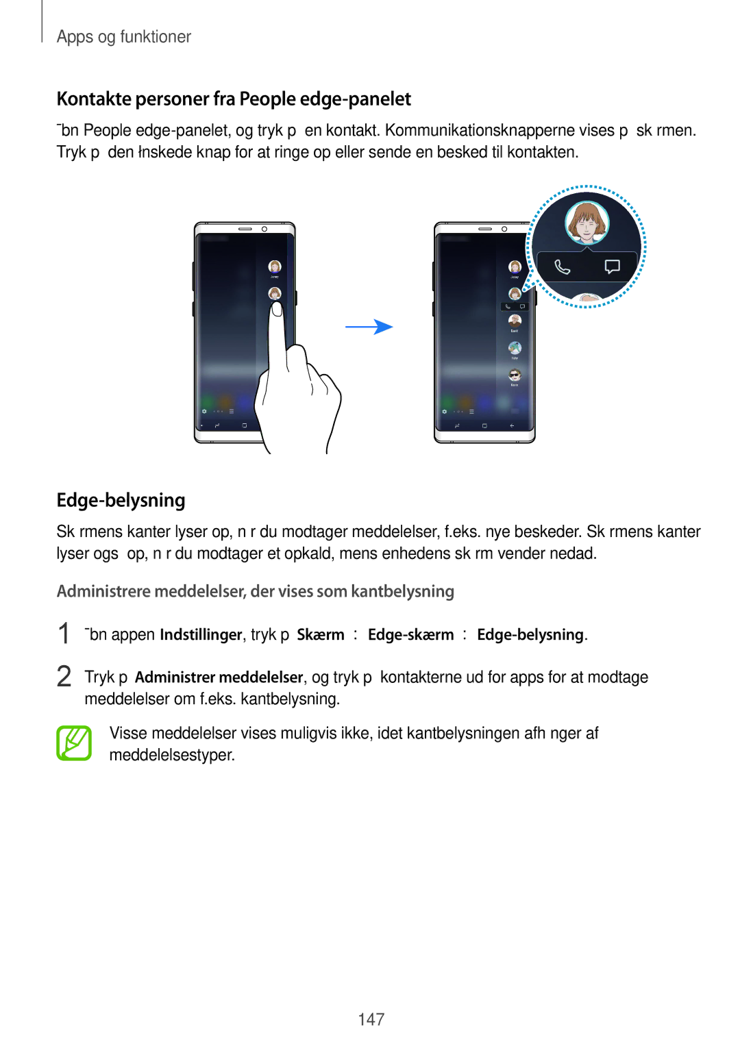 Samsung SM-N950FZDATEN, CG-N950FZDSHTD, SM-N950FZKAHTS manual Kontakte personer fra People edge-panelet, Edge-belysning 