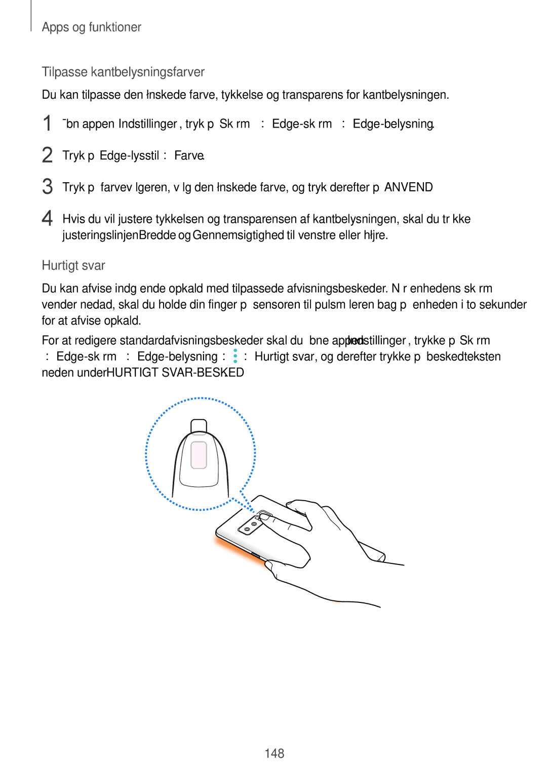 Samsung CG-N950FZDSHTD, SM-N950FZDATEN, SM-N950FZKAHTS, SM-N950FZKDNEE manual Tilpasse kantbelysningsfarver, Hurtigt svar 