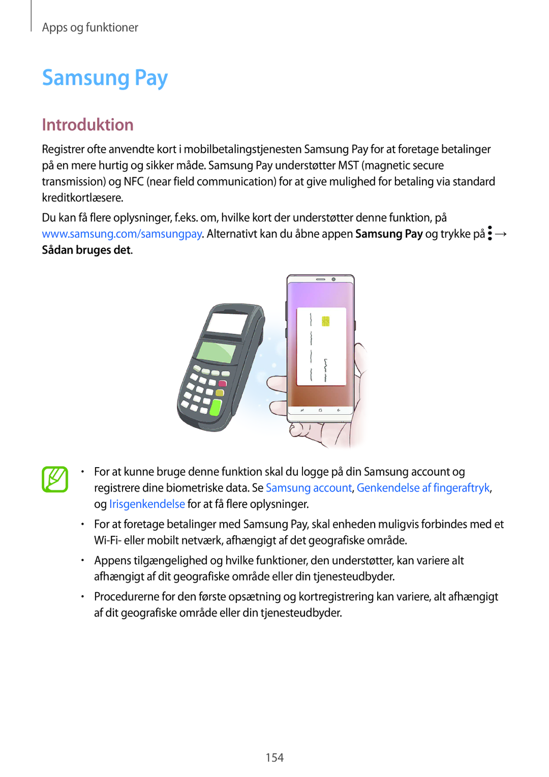 Samsung SM-N950FZDATEN, CG-N950FZDSHTD, SM-N950FZKAHTS, SM-N950FZKDNEE, SM-N950FZDDNEE manual Samsung Pay, Introduktion 