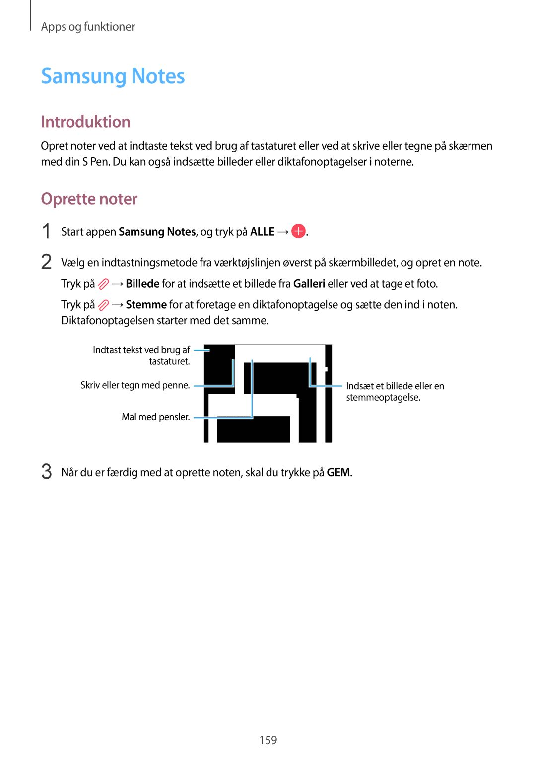 Samsung SM-N950FZDAHTS, SM-N950FZDATEN, CG-N950FZDSHTD manual Oprette noter, Start appen Samsung Notes, og tryk på Alle → 