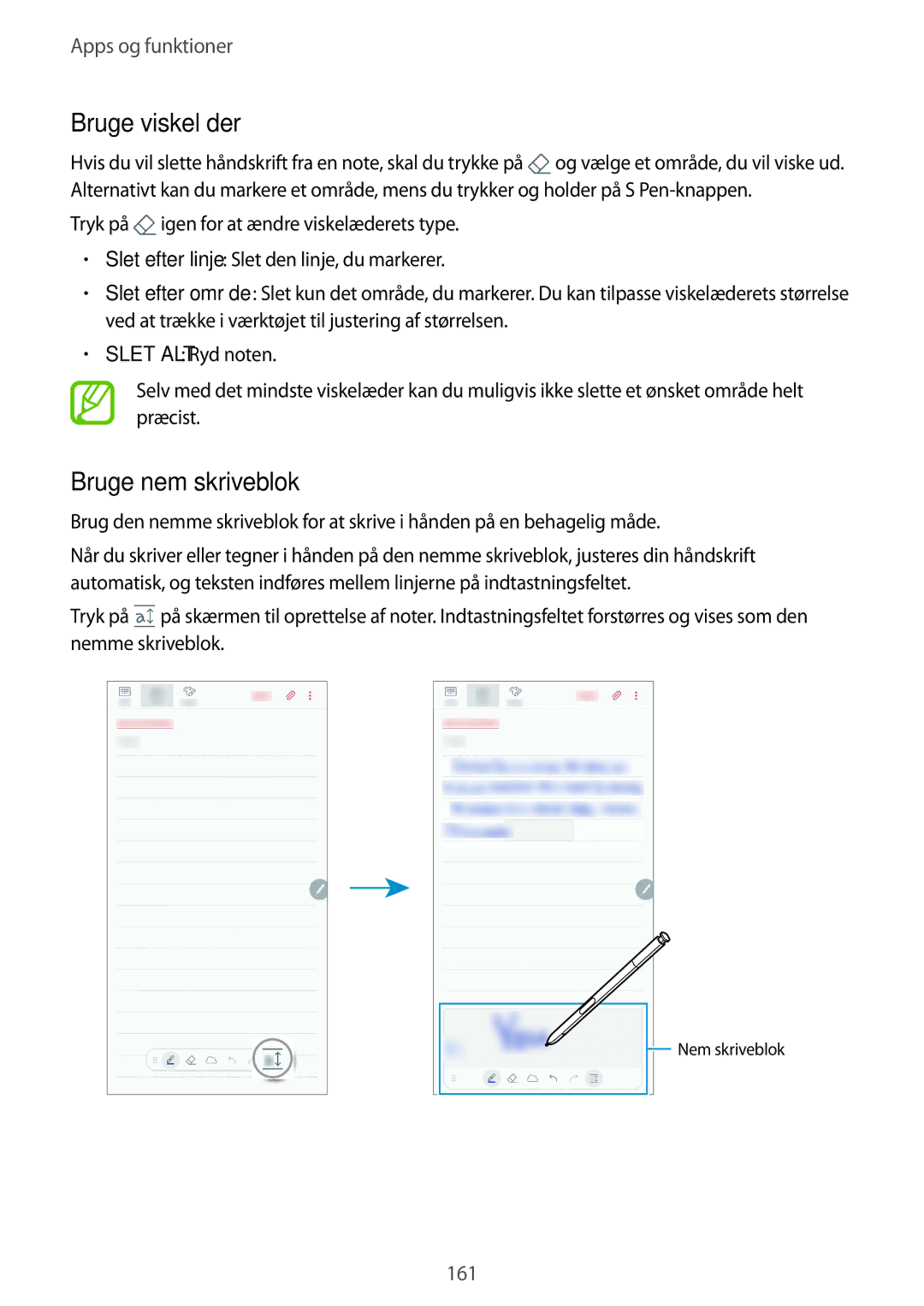 Samsung SM-N950FZDATEN, CG-N950FZDSHTD, SM-N950FZKAHTS, SM-N950FZKDNEE, SM-N950FZDDNEE Bruge viskelæder, Bruge nem skriveblok 