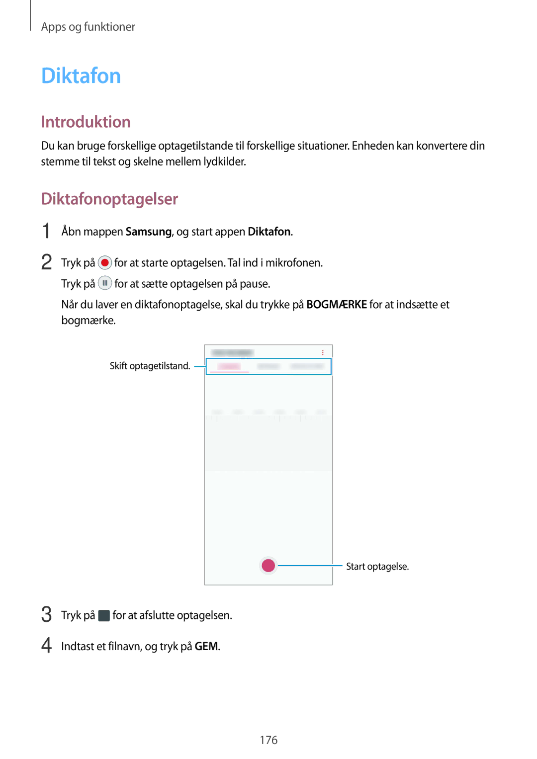 Samsung CG-N950FZDSHTD, SM-N950FZDATEN, SM-N950FZKAHTS Diktafonoptagelser, Åbn mappen Samsung, og start appen Diktafon 