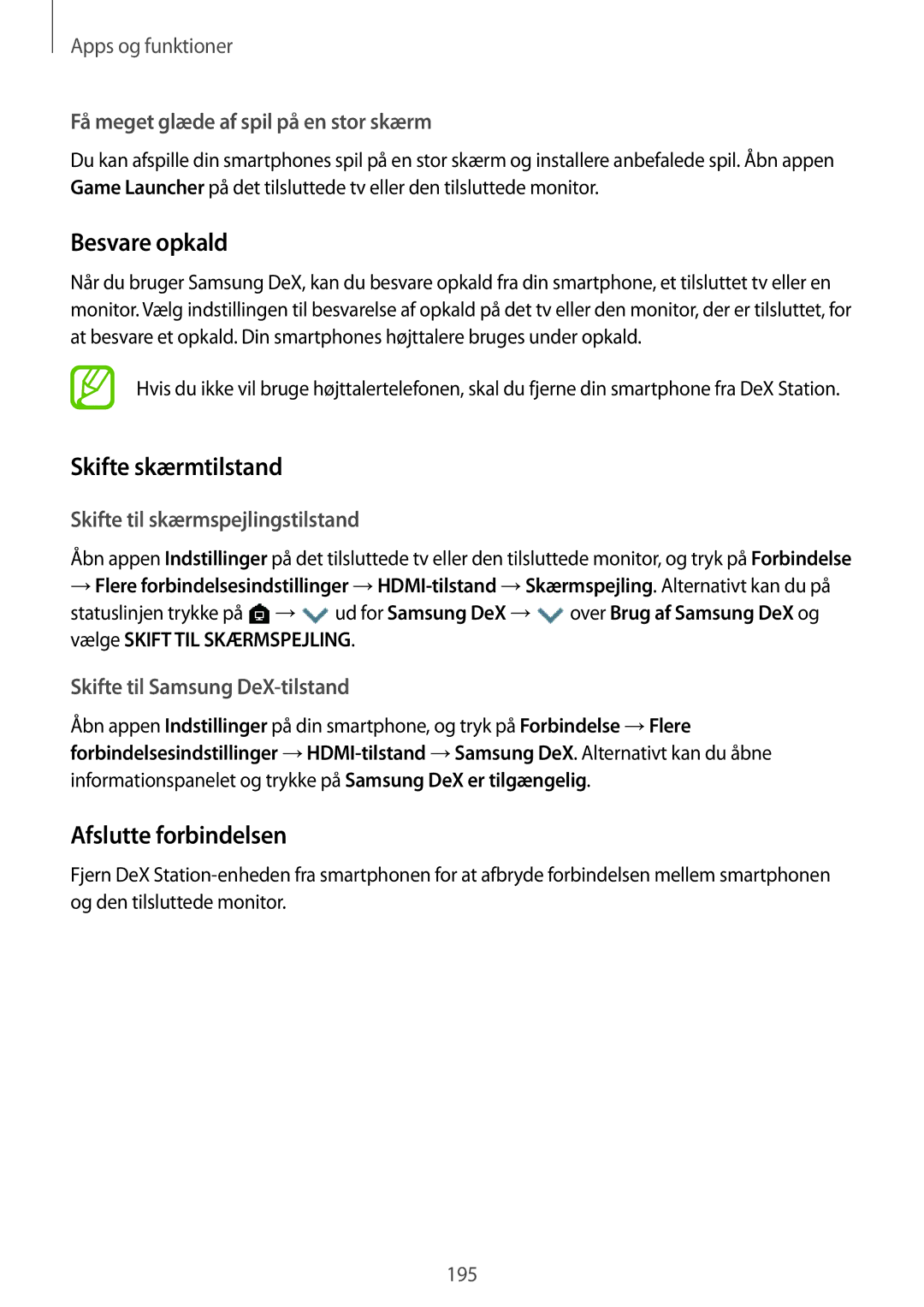 Samsung SM-N950FZKATEN, SM-N950FZDATEN, CG-N950FZDSHTD manual Besvare opkald, Skifte skærmtilstand, Afslutte forbindelsen 